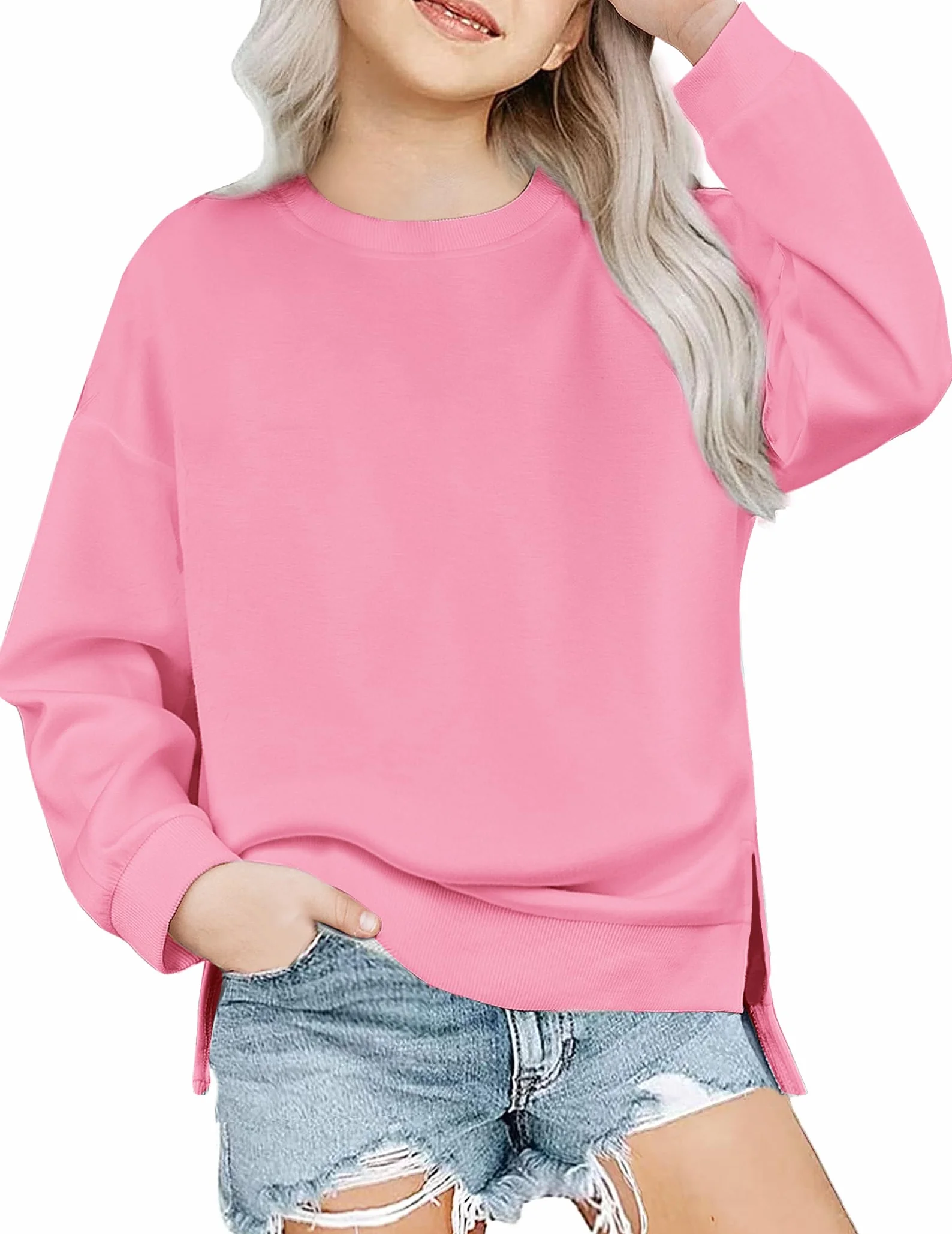 Arshiner Ragazza Felpa Basic Bambina Autunno Inverno Maglia a Maniche Lunghe Casual Moda Felpe Senza Cappuccio Bambine e Ragazze 5-14 Anni