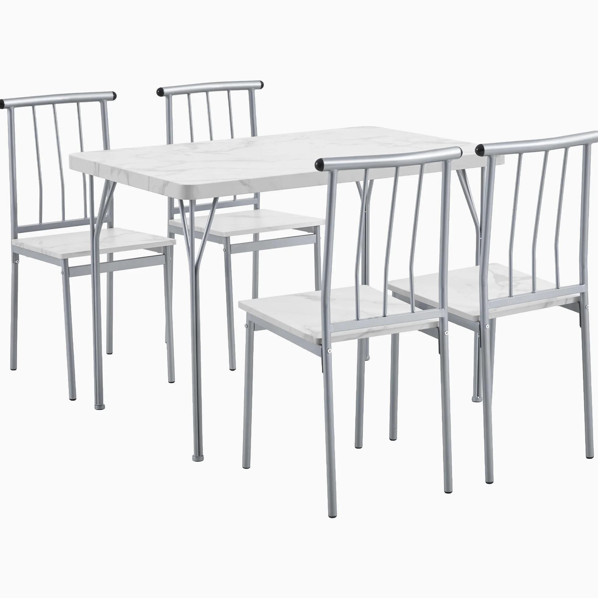 Tavolo da Pranzo con 4 Sedie, Set 5 Pezzi in MDF e Metallo per Sala da Pranzo, Cucina, Bar e Soggiorno per 4 Persone Bianco