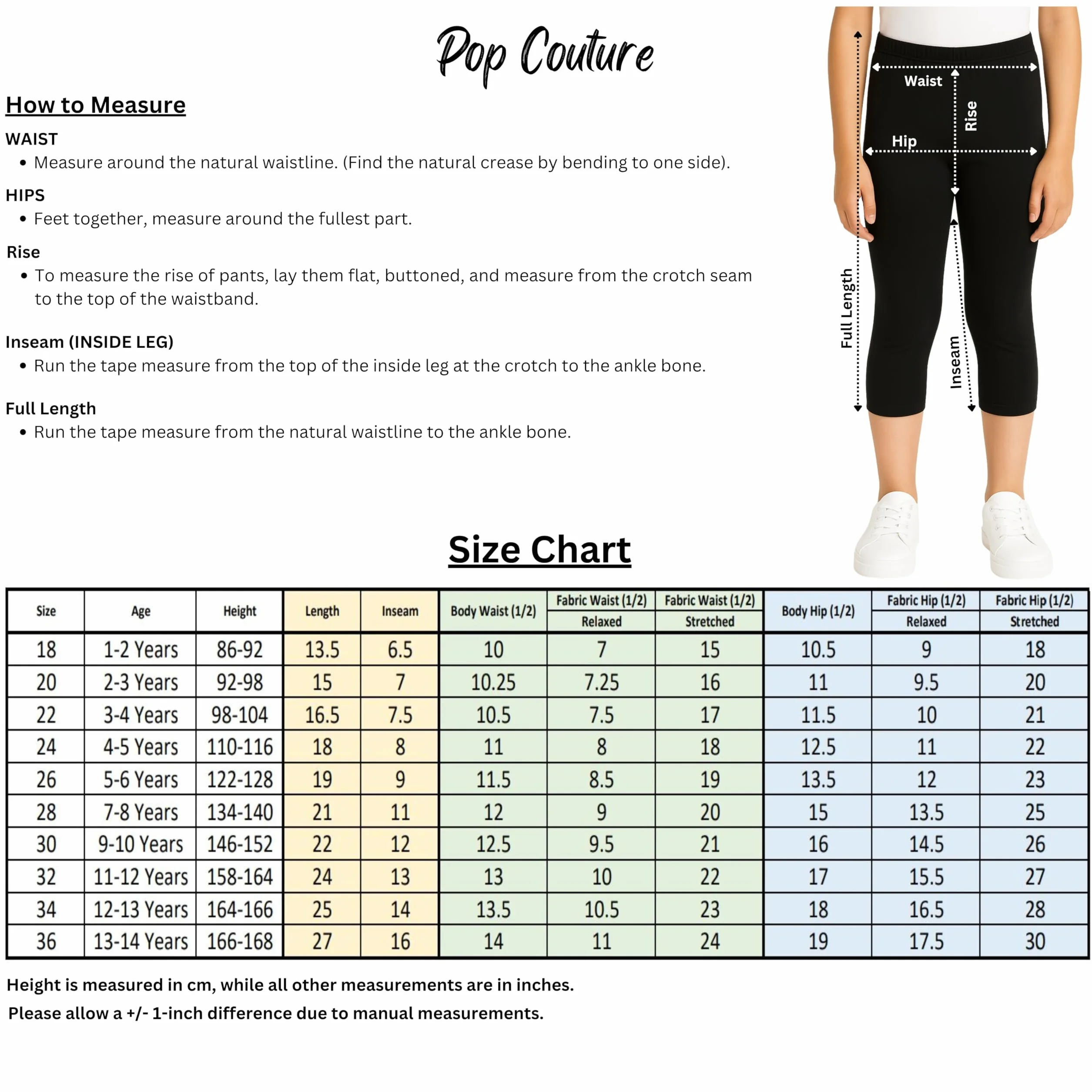 PopCouture Leggings sportivi a 3/4 per ragazze, per danza e ginnastica