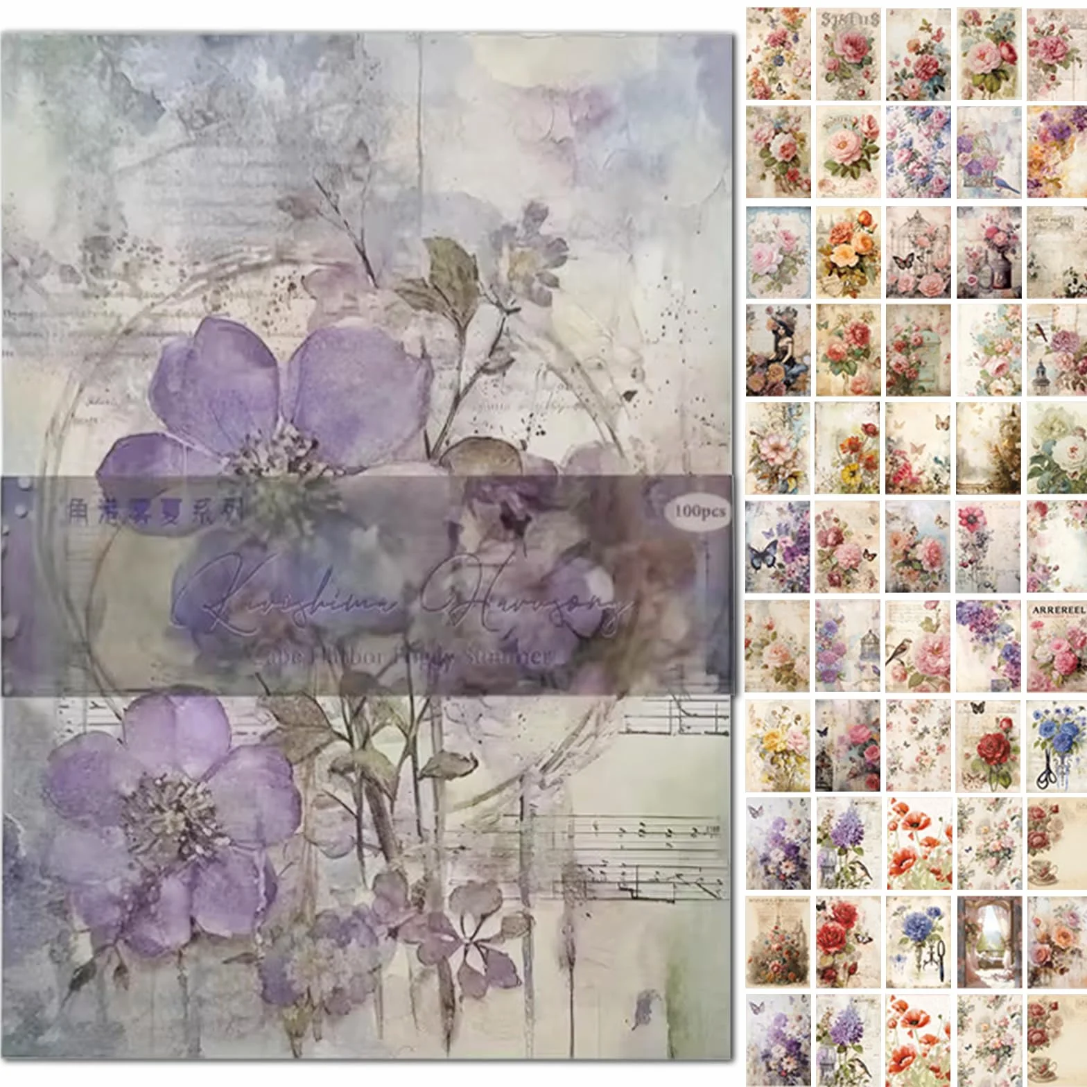 Carta Scrapbooking Floreale 100 Fogli 14x10cm Riso per Decoupage Vintage Junk Journal