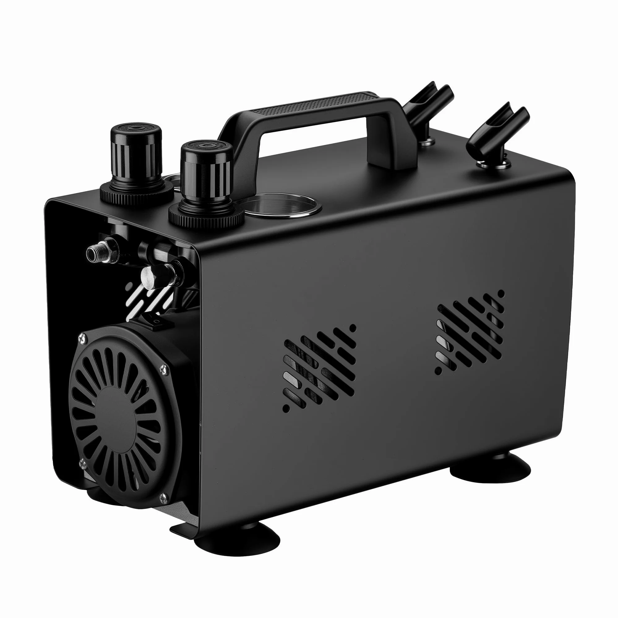 Wiltec Compressore aerografo AS18TA 1/6 CV, compressore ad aria con portata d'aria compressa 20-23 l/min, 2 attacchi per pistola aerografo, manometro, per modellismo, decorazione unghie