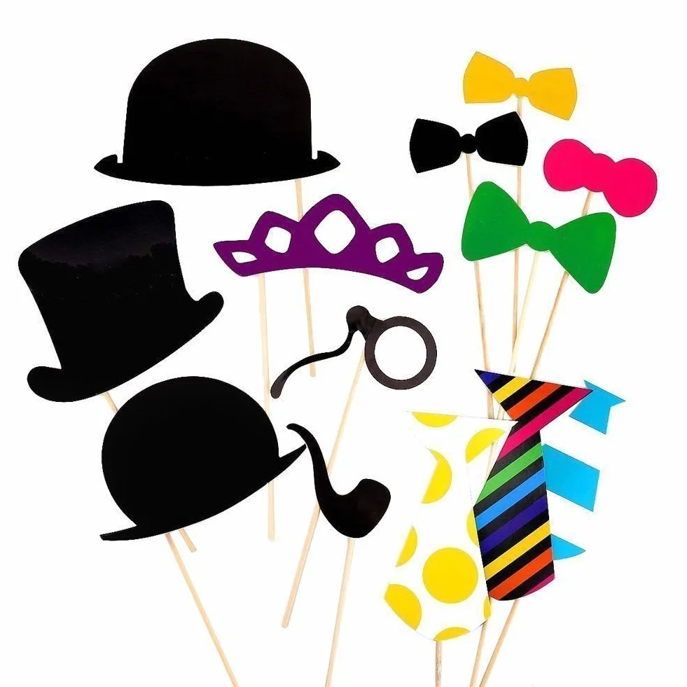 58 pz Puntelli Foto Accessori per carenatura Baffi Labbra Occhiali Tie Tubo per Tabacco Cappelli Baffi Photobooth Photo Booth Puntelli Accessori Set per Matrimonio Compleanno Festa in Giardino