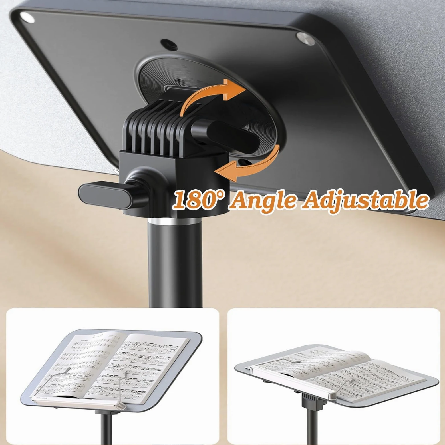 Generico Leggio da Pavimento Regolabile con Supporto per spartiti, Porta ricettari Portatile, Design Retrattile per casa e Ufficio (Nero, Altezza 740-1000 mm)