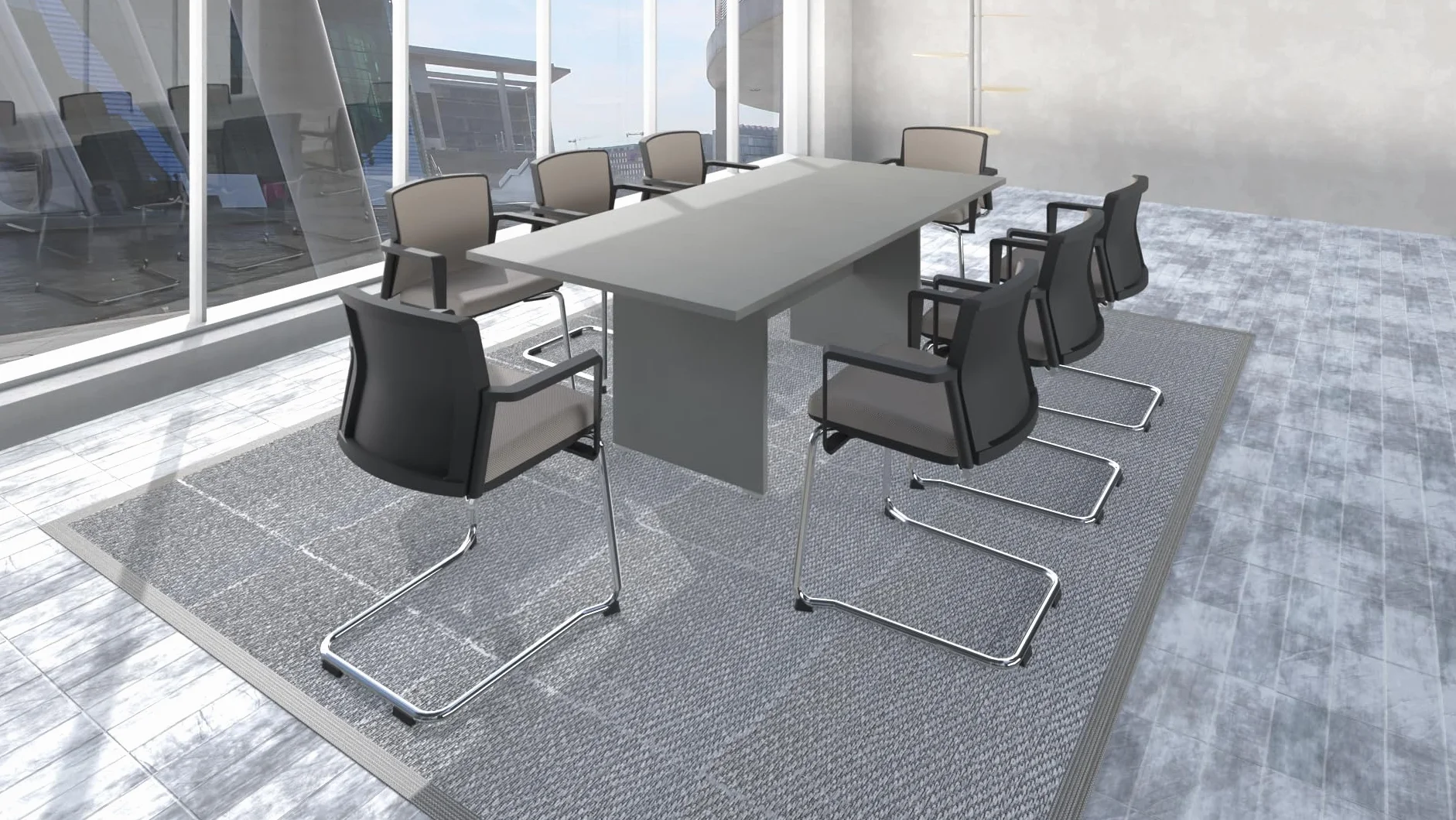 FBasic Tavolo Riunioni Rettangolare in legno - Rovere Bianco - 210x100x73,6 cm
