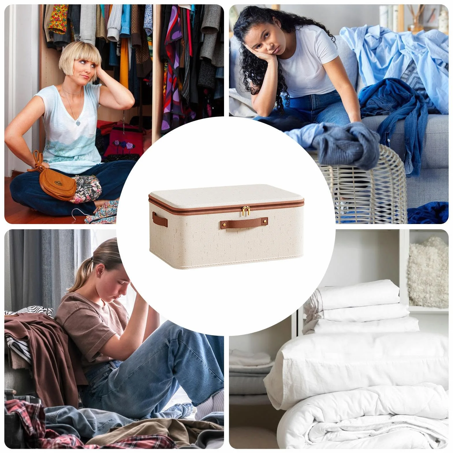 Contenitori in tessuto per decluttering, pieghevoli, di grande capacità, con panno traspirante e pannelli laterali rinforzati per maglioni, asciugamani, abiti e sistemi di spazio per armadi