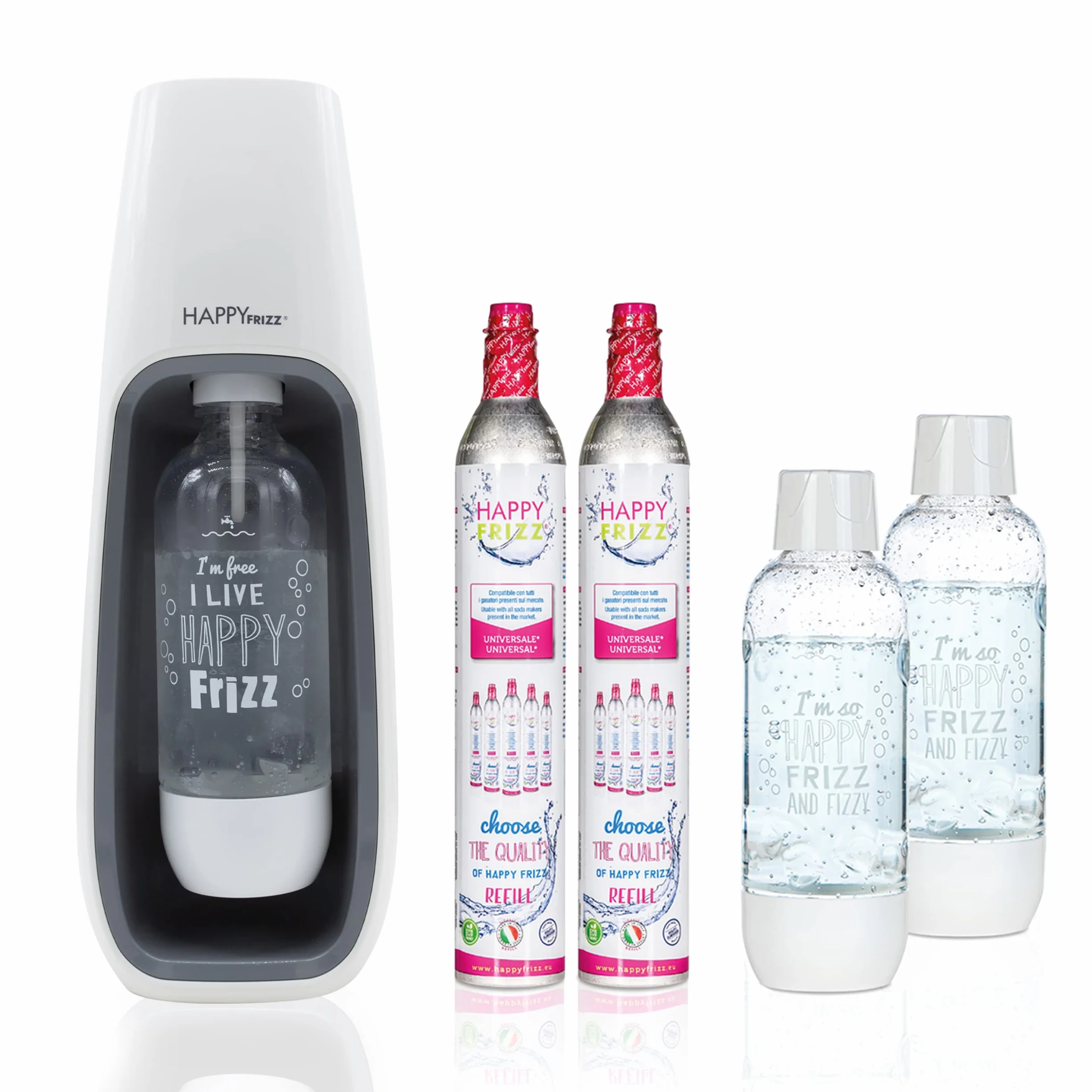 Happy Frizz GASATORE Giulietta MEGAPACK - 1 gasatore + 3 bottiglie bianche + 2 bombole piene
