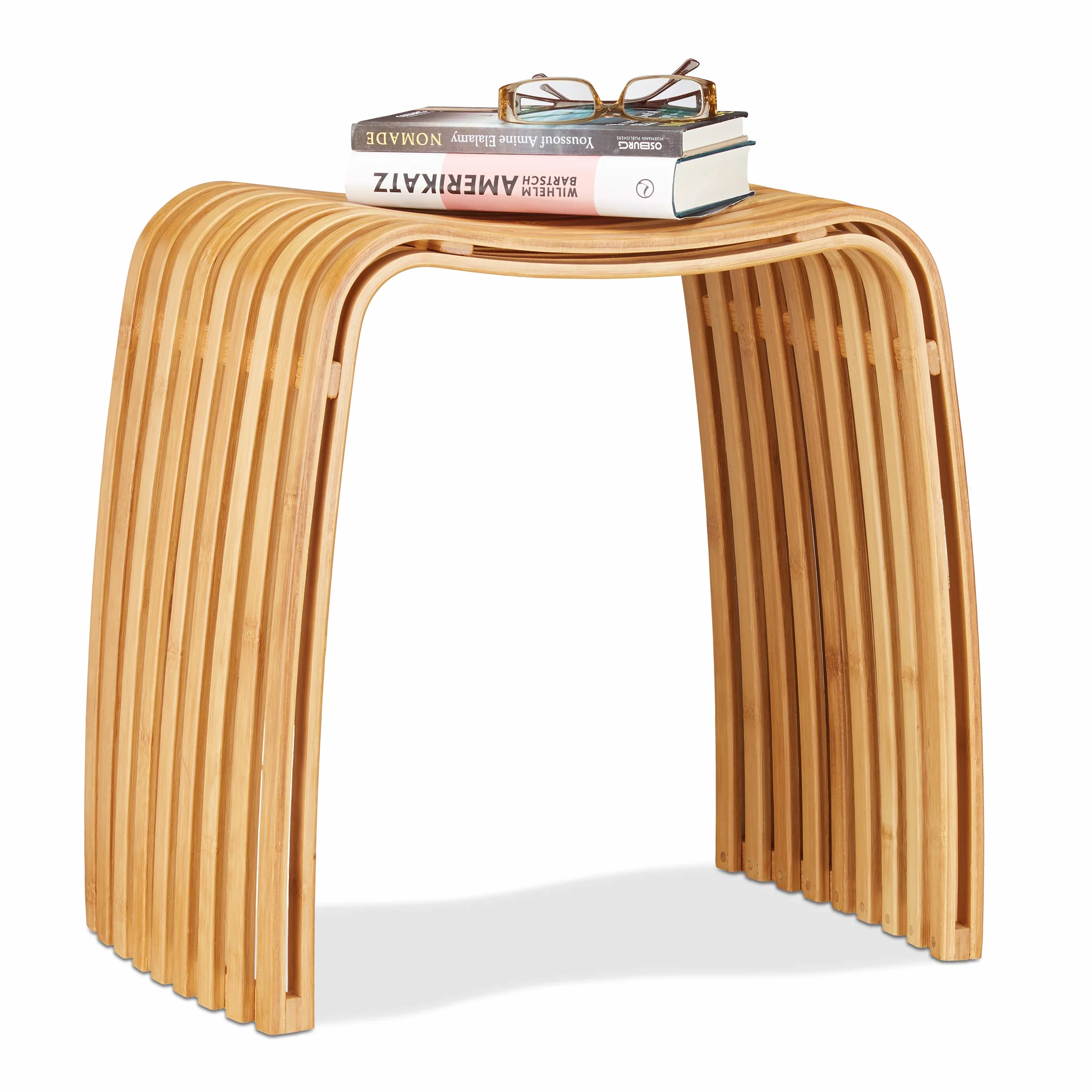 Relaxdays Sgabello da ingresso in bambù elegante pouf di legno design scandinavo sediolina per guardaroba beige