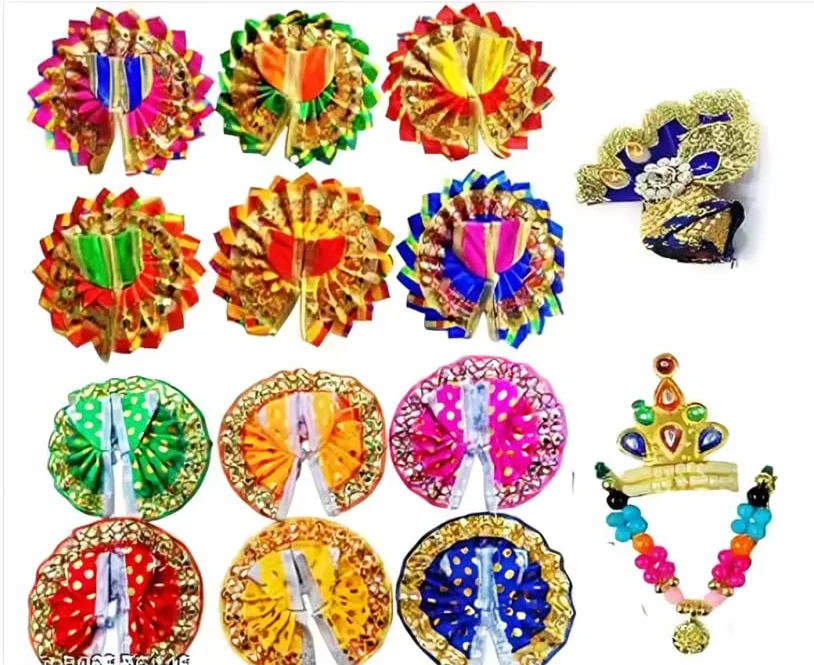Set di abiti Lord – Taglia 0 da n. a 1 n. | 6 abiti eleganti + 6 abiti semplici con 1 mukut e 1 pagdi | Kanha Ji Thakur Ji Poshak Combo | Set di abiti divinità Bal Gopal