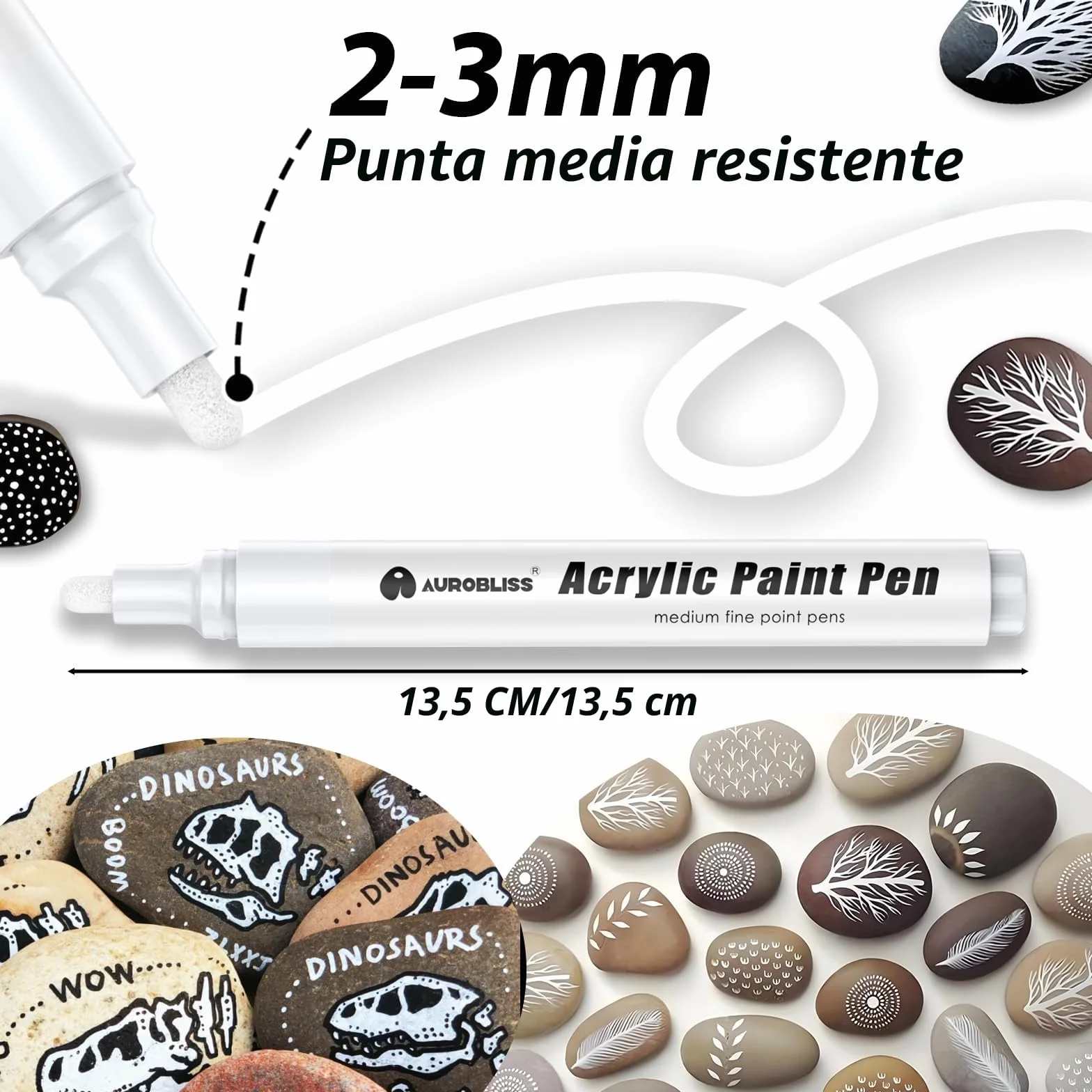 Pennarello Bianco Acrilico 2-3mm 8 Pezzi, Pennarello Indelebile Bianco per Pneumatici Plastica Vetro Metalli Legno Sassi Kit