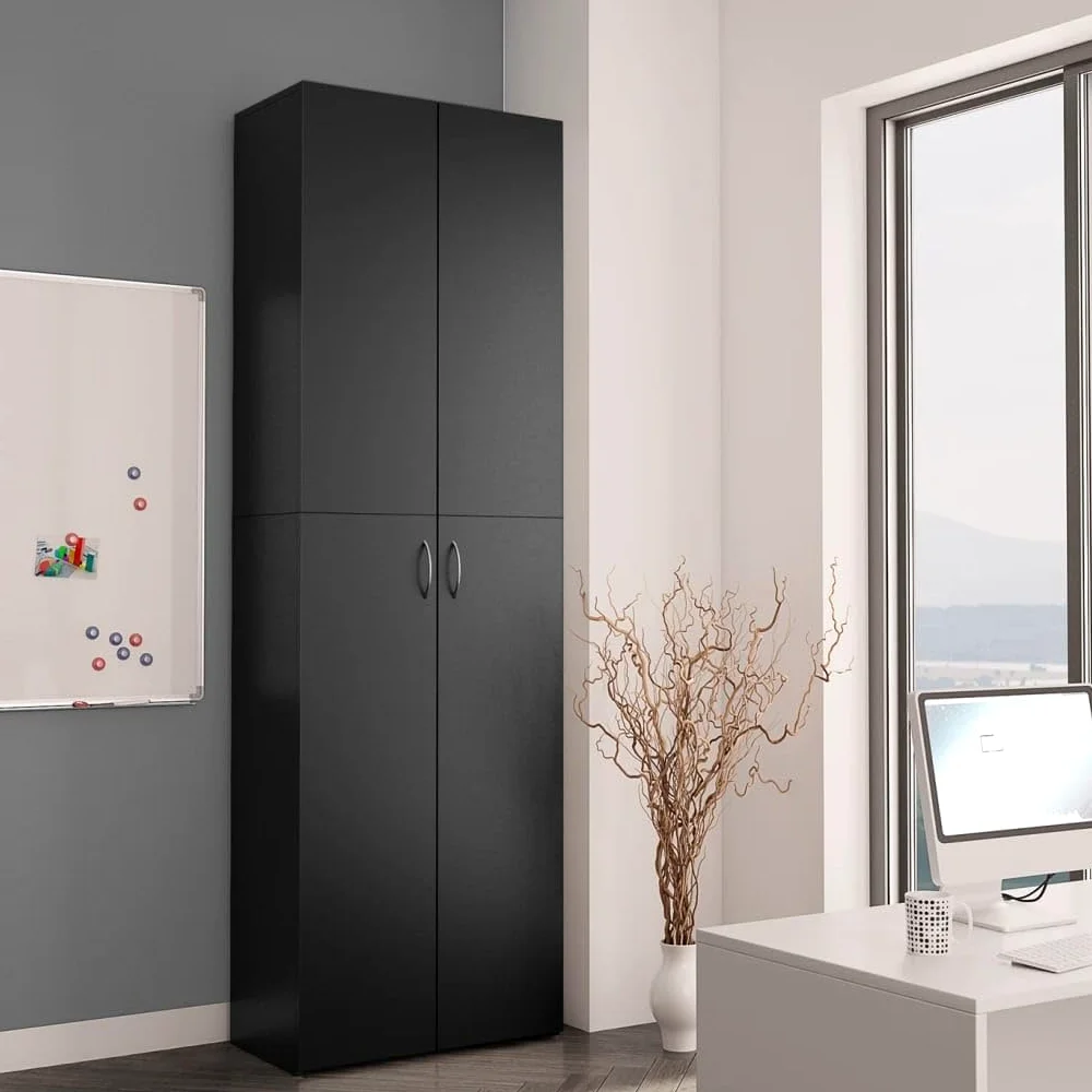 Armadio Ufficio con 5 Scomparti, Armadio per Ufficio Nero 60x32x190 cm, Armadi da Ufficio in Legno Multistrato (Peso 40,6 kg)