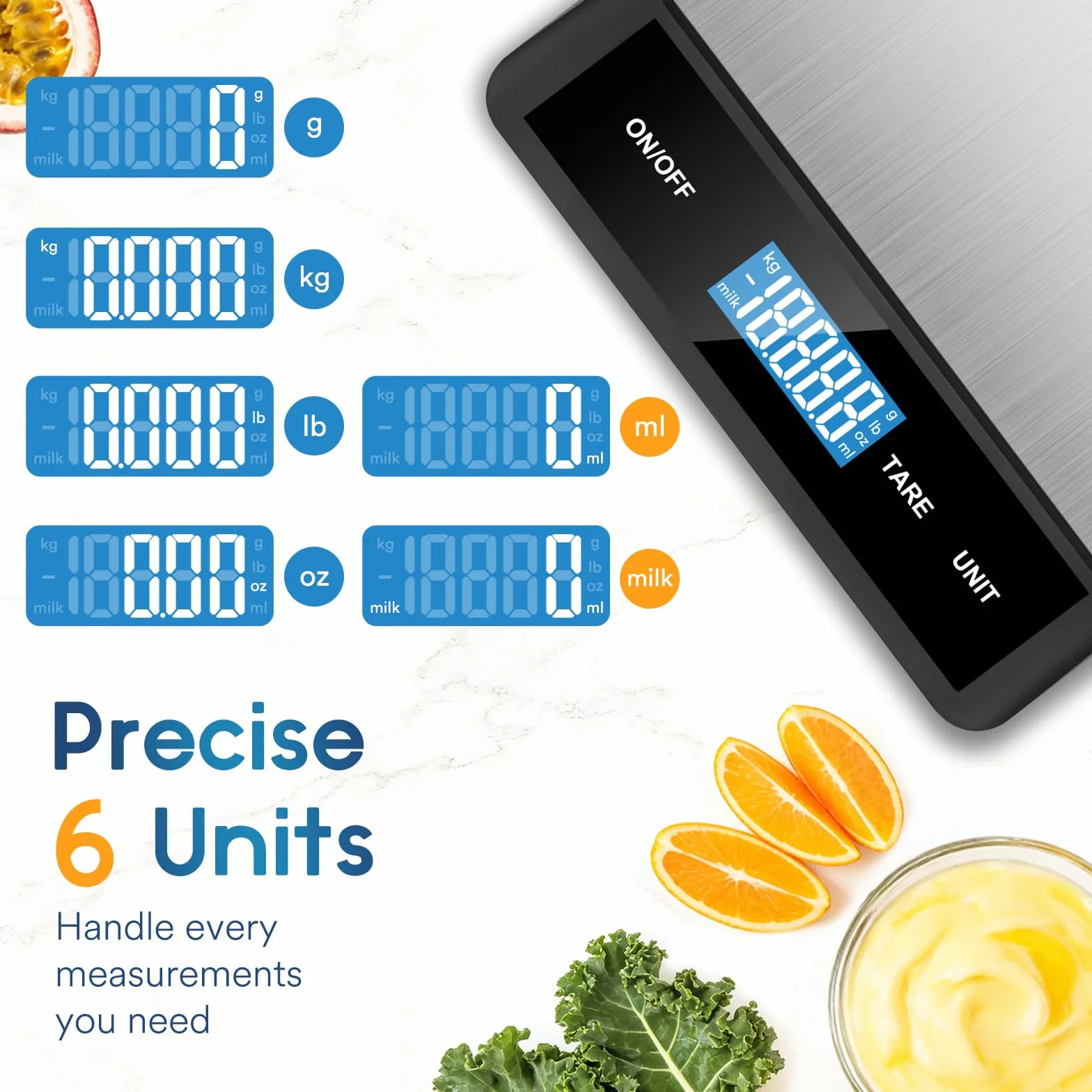Zivacate Bilancia Cucina Digitale, Bilancia da Cucina 15kg, Alta Precisione 1g/0.05oz, Piatto Inox, Display ad Alta Luminosità, 6 Unità con Funzione Tara, per Scuola, Casa, Pasticceria, Cucina
