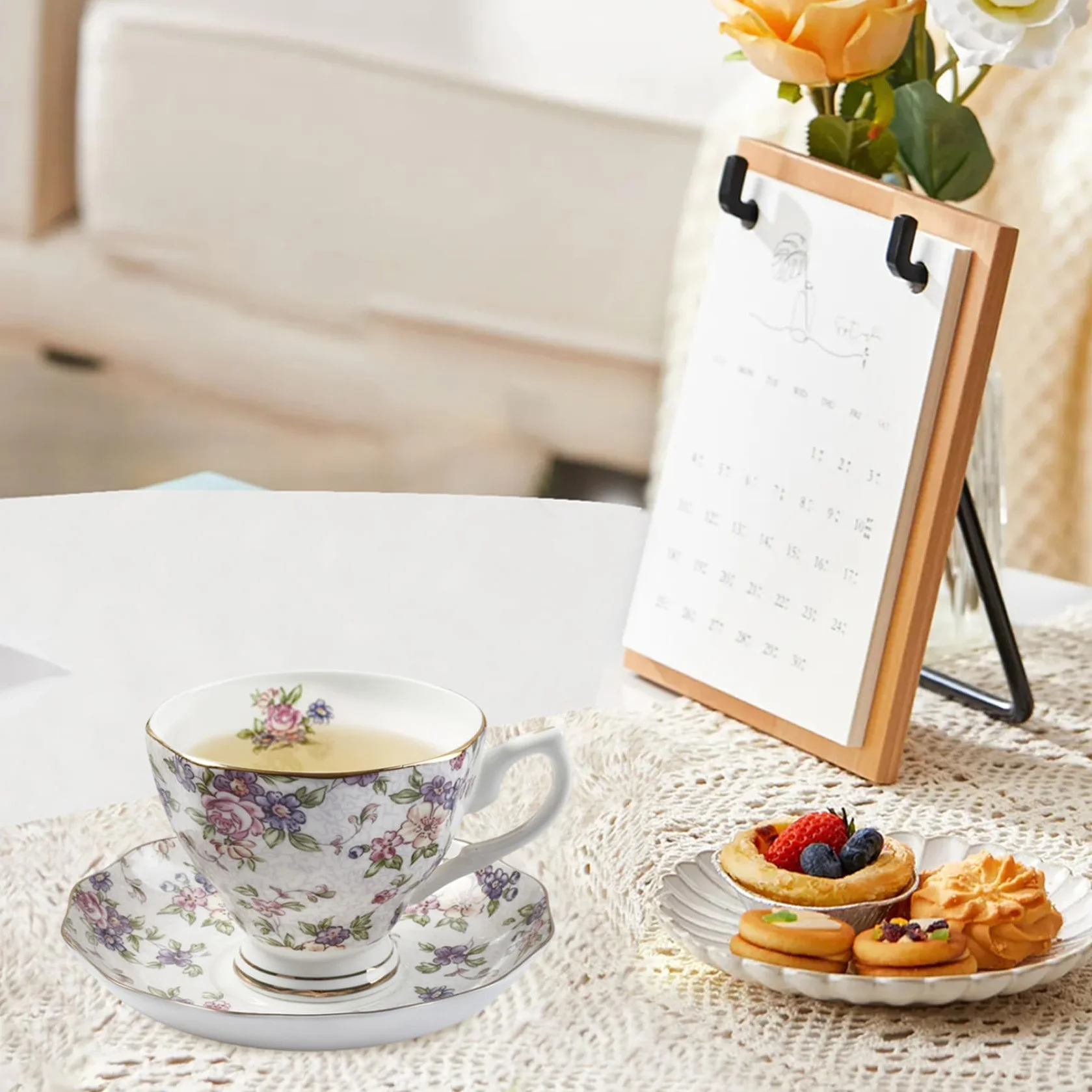 Set da tè in bone china Elegante tazza floreale e piattino da tavola per la casa