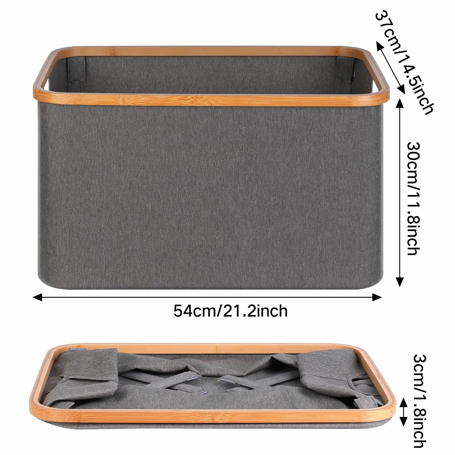 efluky Cesto Portabiancheria Pieghevole in Tessuto di Bambù 60L, Cesto Portaoggetti Versatile, Cesti Portabiancheria Sporco per Lavanderia e Camera da Letto Bagno (Grigio)