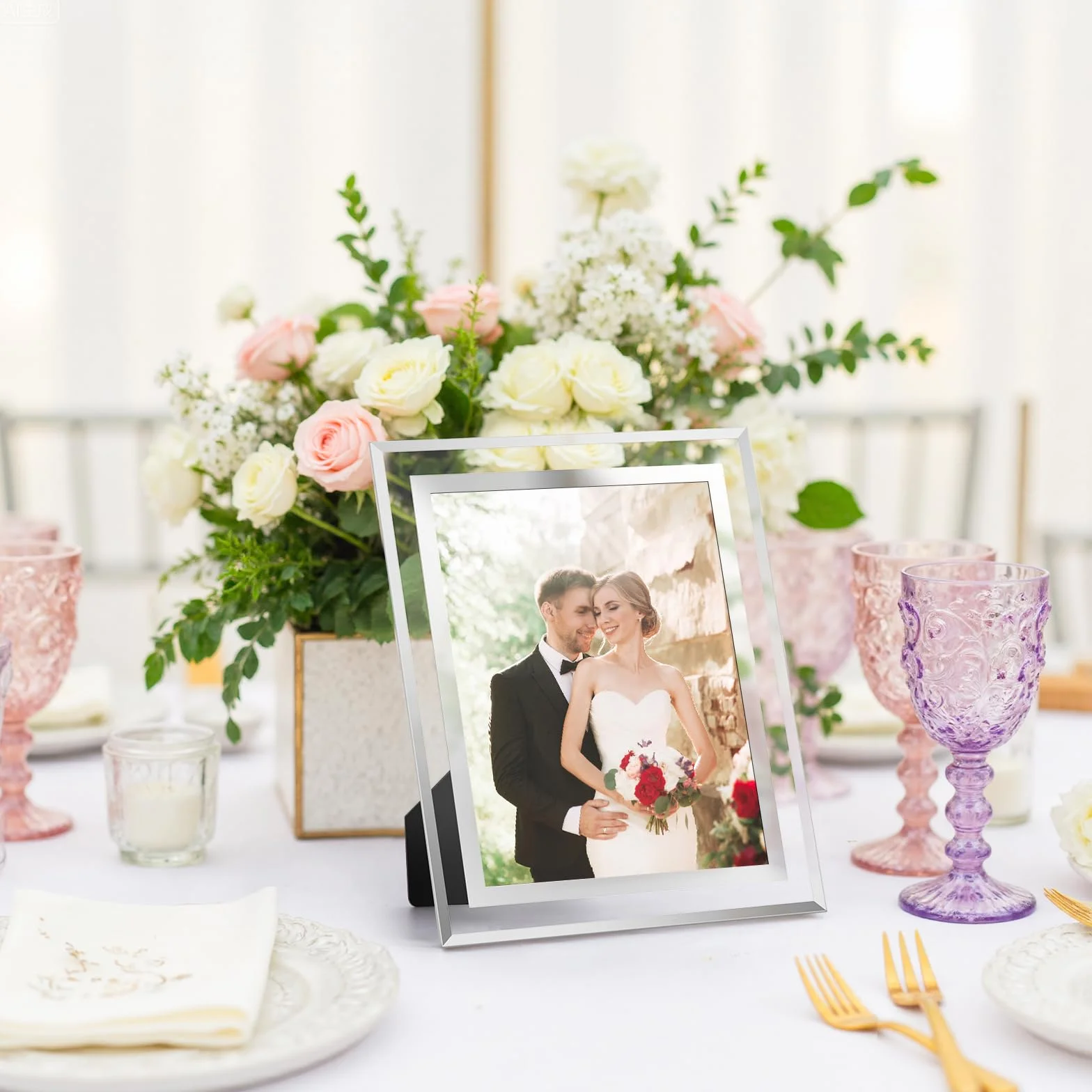 2 Pezzi Cornice Foto 15x20 cm in Vetro, Cornici per Foto 20x15, Moderno Trasparente Portafoto da Tavolo in Argento per Matrimonio, Case, Ufficio, Regalo, Orizzontale o Verticale