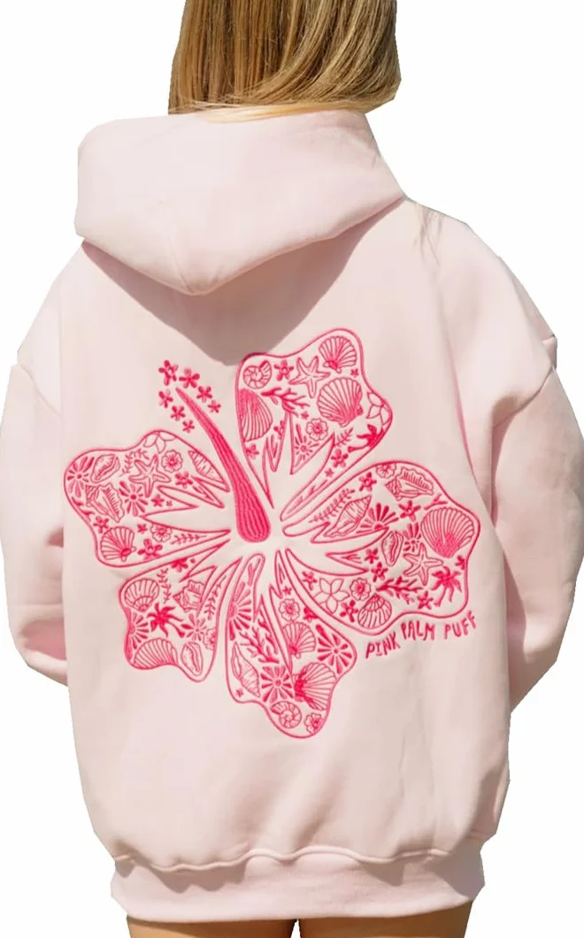Felpe con Cappuccio Oversize da Donna Palm Puff Hoodie Pullover a Maniche Lunghe Y2K Streetwear
