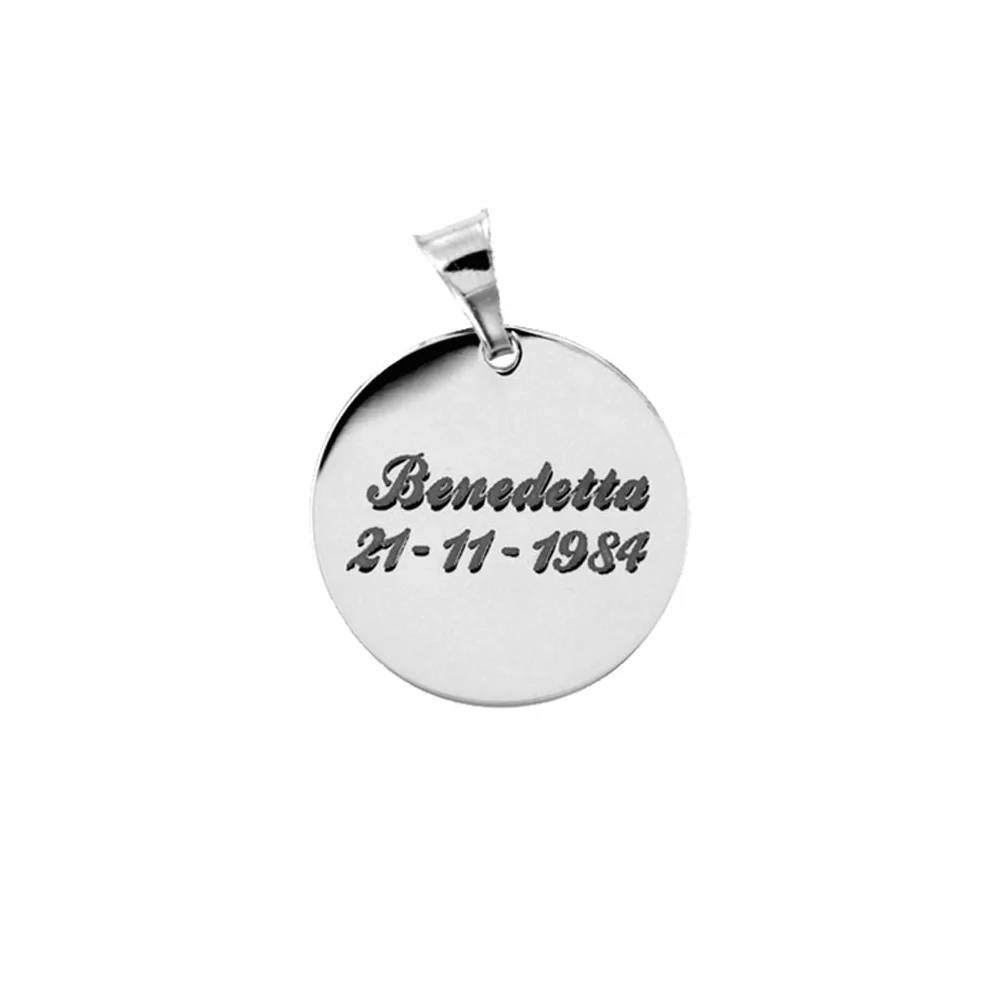 Ciondolo personalizzato tondo argento 925 con incisione