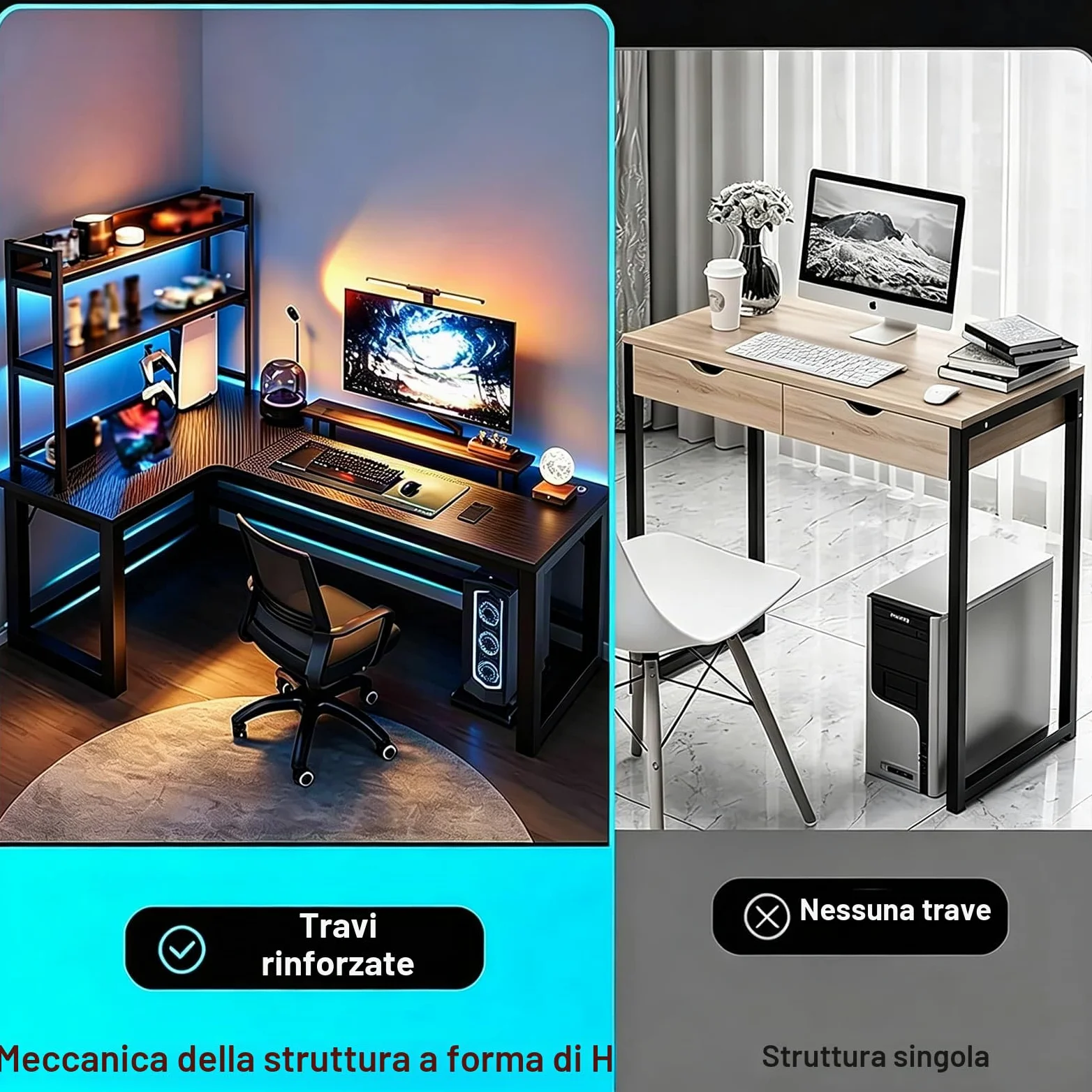 Tavolo per Computer Tipo L, Grande Scrivania Esecutiva, Finitura in Fibra di Carbonio, Base Tipo H, Gestione del Cavo, Capacità 100kg, Tavolo da Gioco Angolare Destro, 140 * 100cm