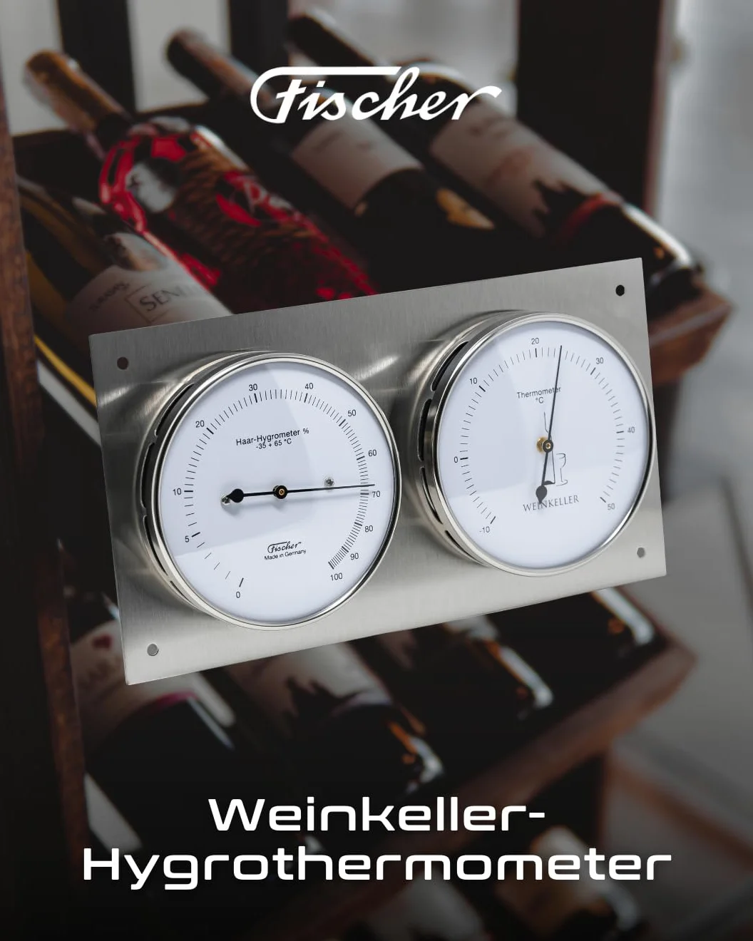 Fischer Cantina Hygrothermometer, in Acciaio Inox