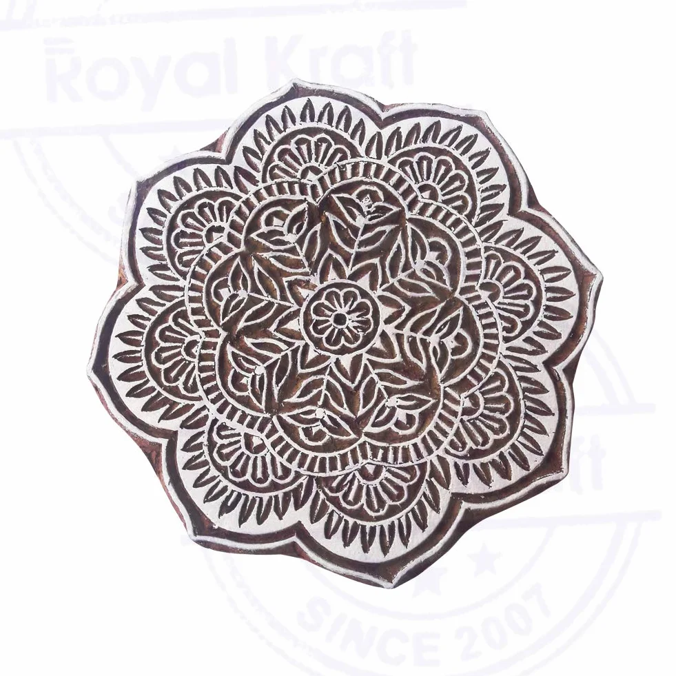 Royal Kraft 5 Pollici Fatto Mano Legno Blocchi Ampio Tondo Floreale Designs Grande Stampa Timbri