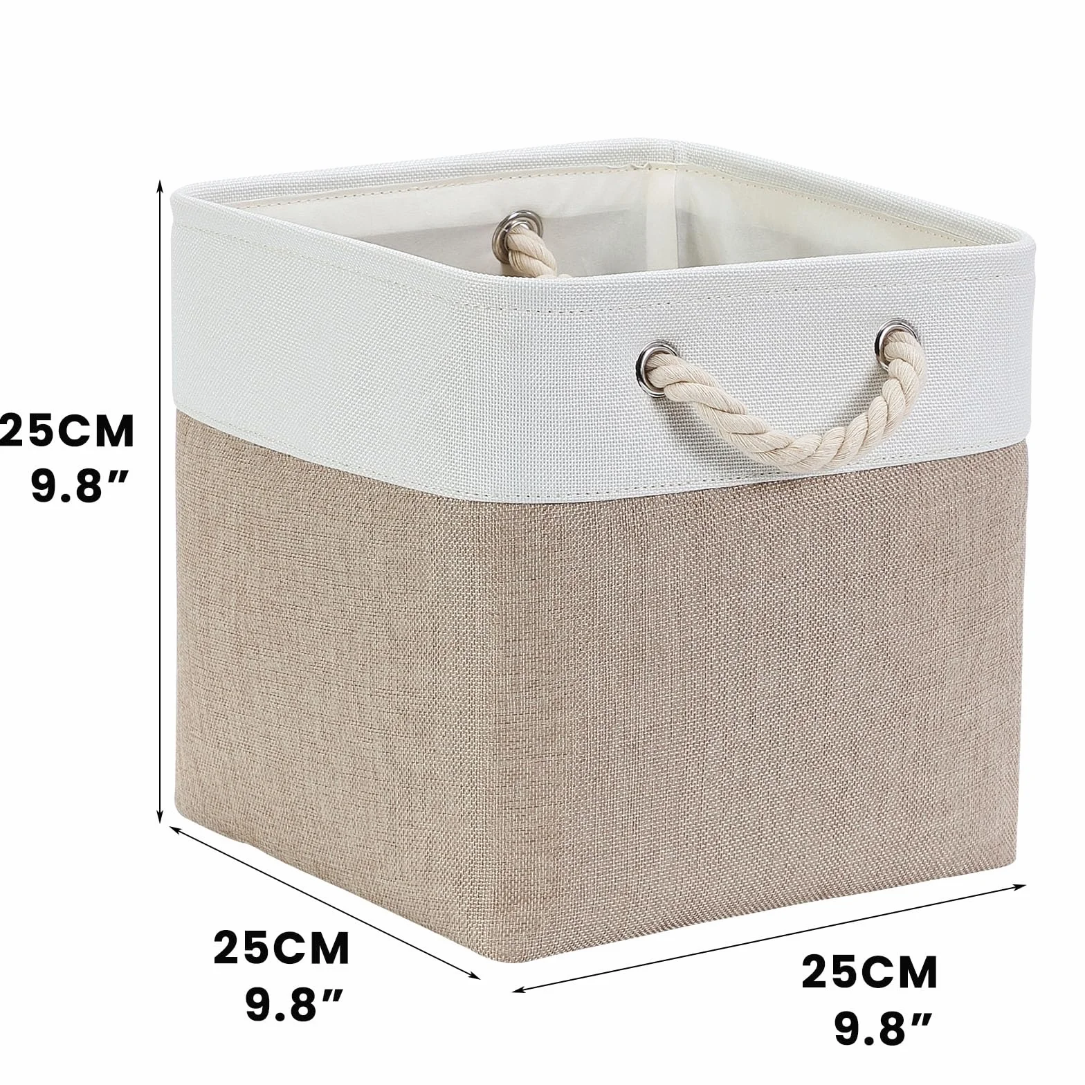 Mangata Set di 4 Scatole per Armadio Cesto Portaoggetti Tessuto 25 x 25 x 25 cm Pieghevole Bianco Kaki Chiaro