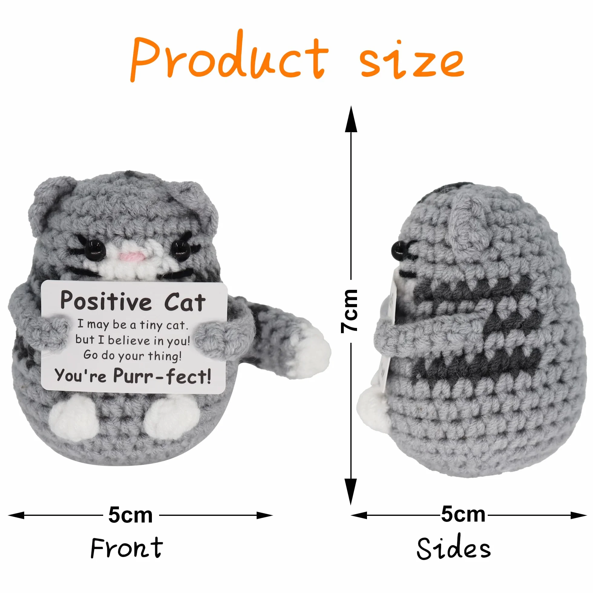 Pocket Hug - Bambola di Gatto Grigia Spessa in Lana Lavorata a Maglia Spessa Gatto Grigio con energia positiva, Idea Regalo per Ragazzi e Ragazze