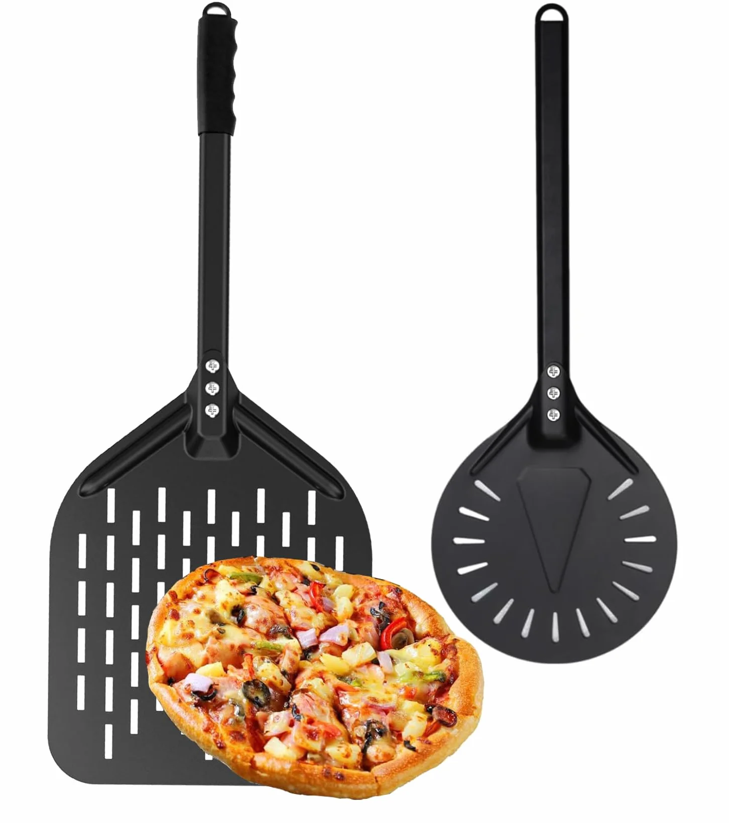 Pala perforata per pizza in alluminio anodizzato 7x12 pollici con impugnatura rimovibile