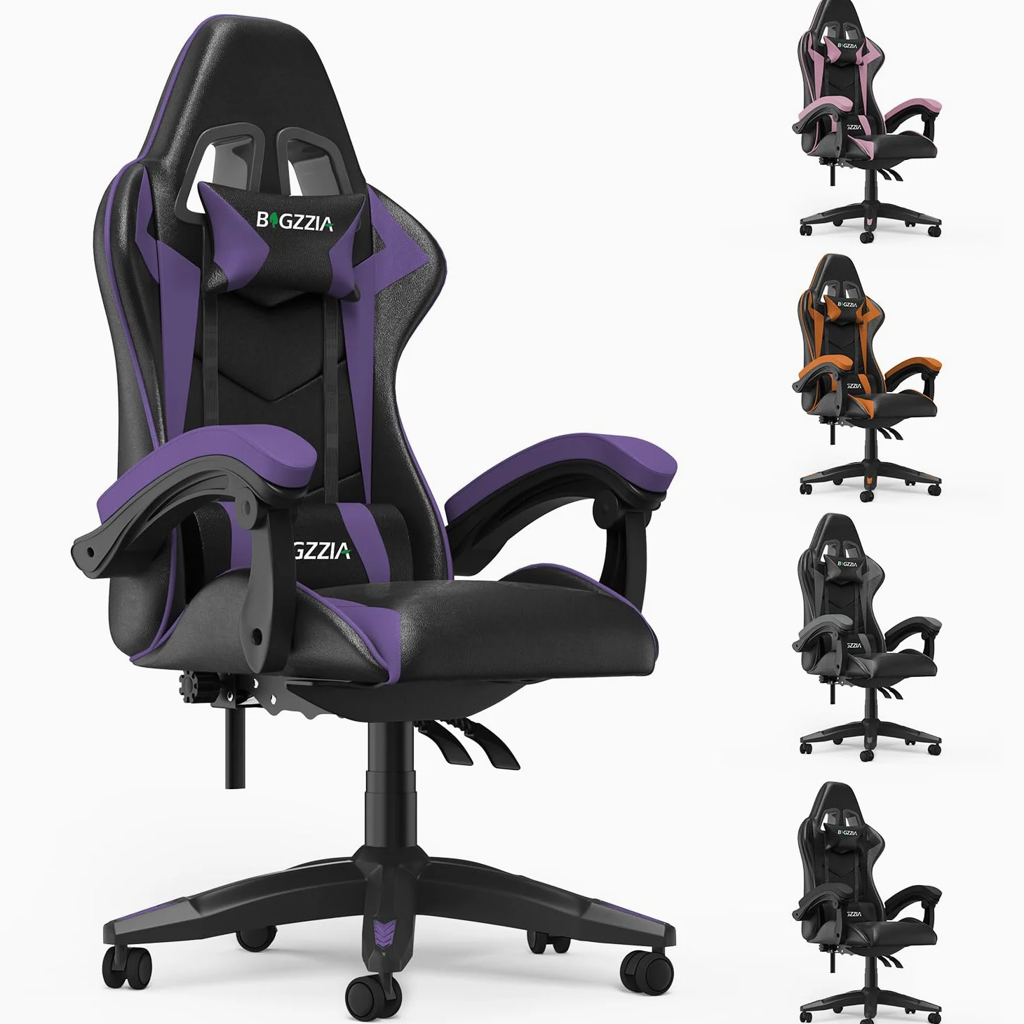 bigzzia Sedia da Gaming, Ergonomica, Per Gamer, con Cuscino Lombare e Poggiatesta, Regolabile in Altezza, Sedia Per Computer, Per Ufficio (Viola)