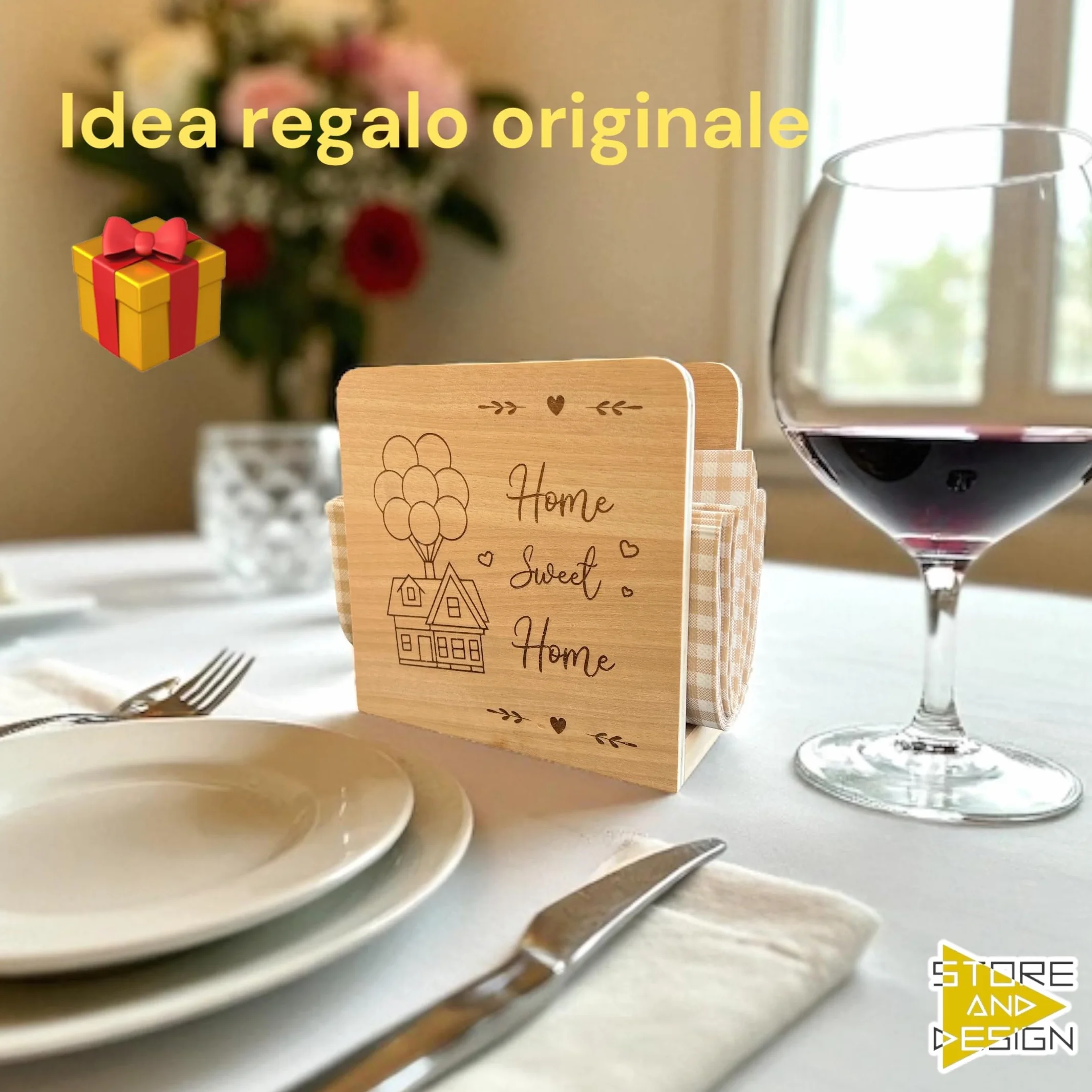 Portatovaglioli da tavola in legno design moderno Home Sweet Home idea regalo cucina nuova casa