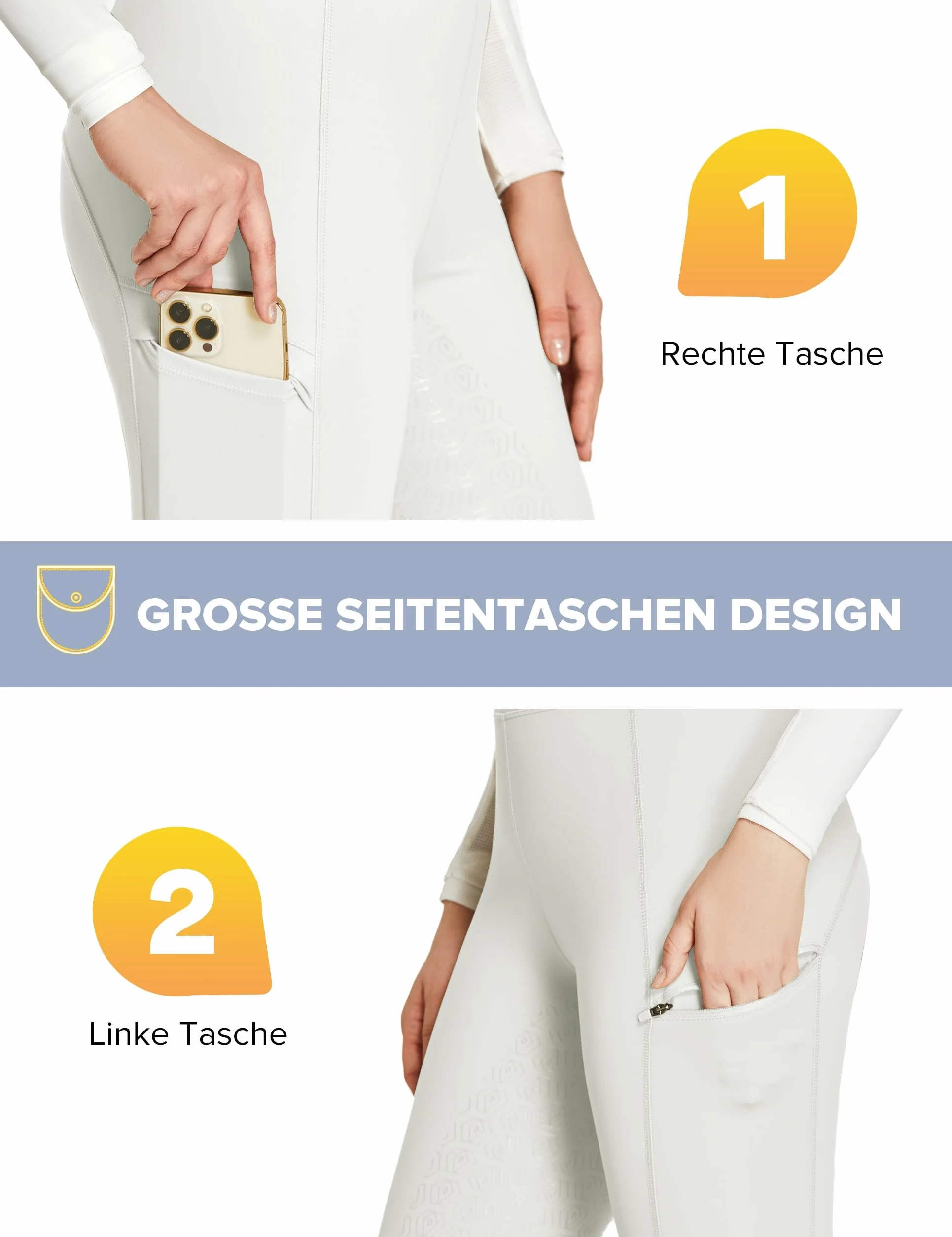 FitsT4 Reitleggings Damen Reithose Mädchen Silikon vollbesatz mit Handytasche und Gürtelschlaufen für Reitsport