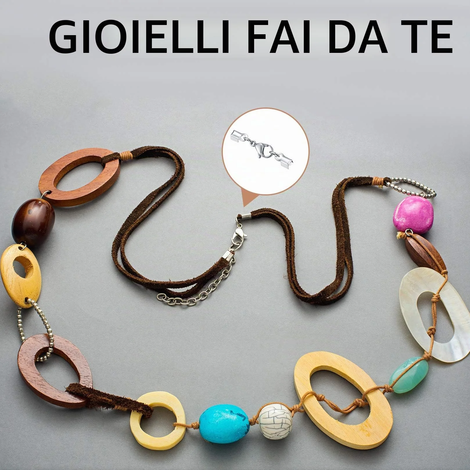 20 fermagli in acciaio inox, catena in pelle, chiusura a moschettone, chiusura per catene, cinturino in pelle, gioielli fai da te