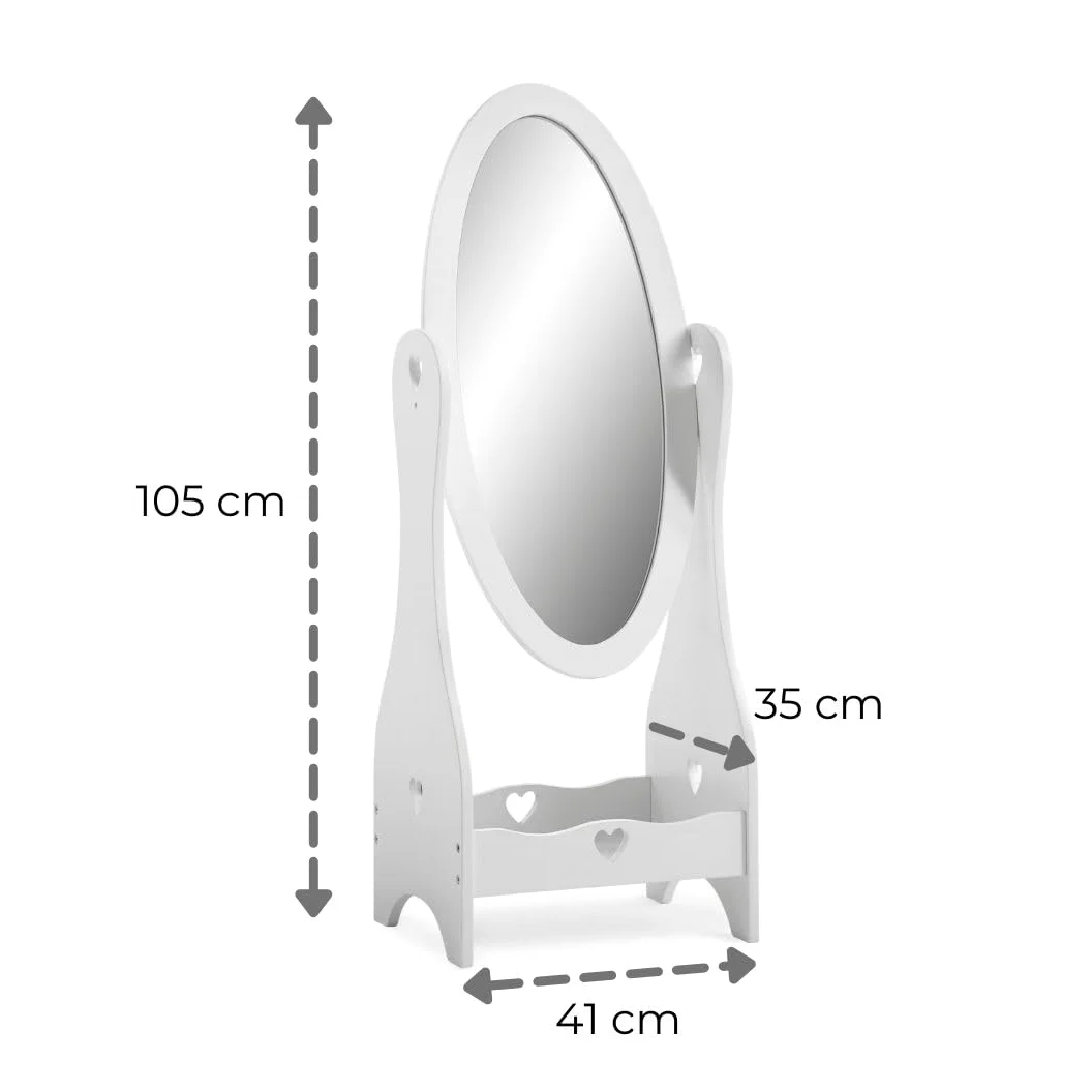 Haus Projekt Specchio da Toilette in Legno Bianco per Bambini, Mobili da Camera da Letto per Bambini Fatti a Mano, Girl's Free Standing Full Length Mirror