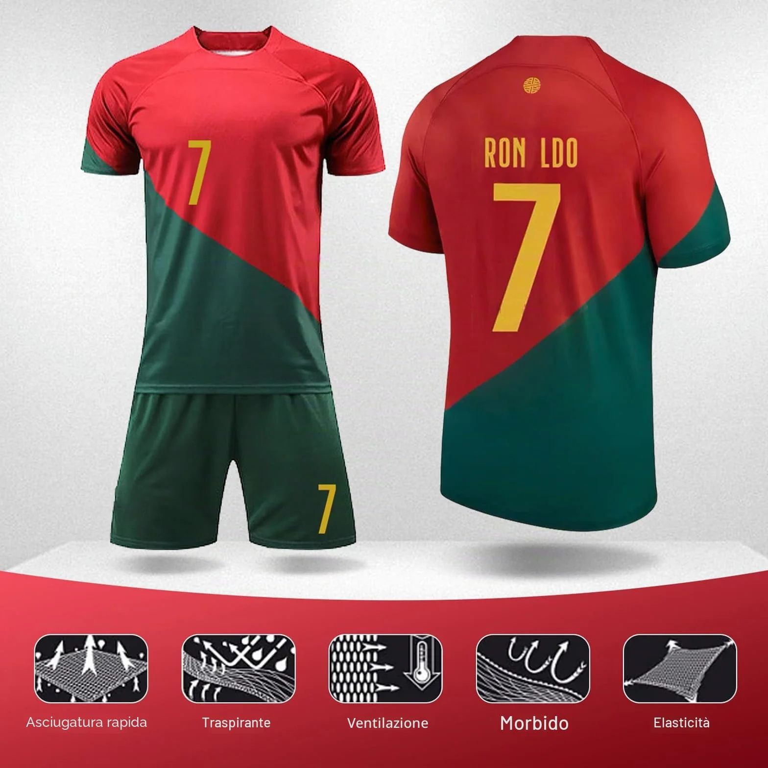 Ronronner Maglie da Calcio,7 Rosso Maglia T-Shirt, Maglia da Calcio per Bambini, Maglietta da Calcio per Bambini con Pantaloncini con Le Calze per Bambino Ragazzo