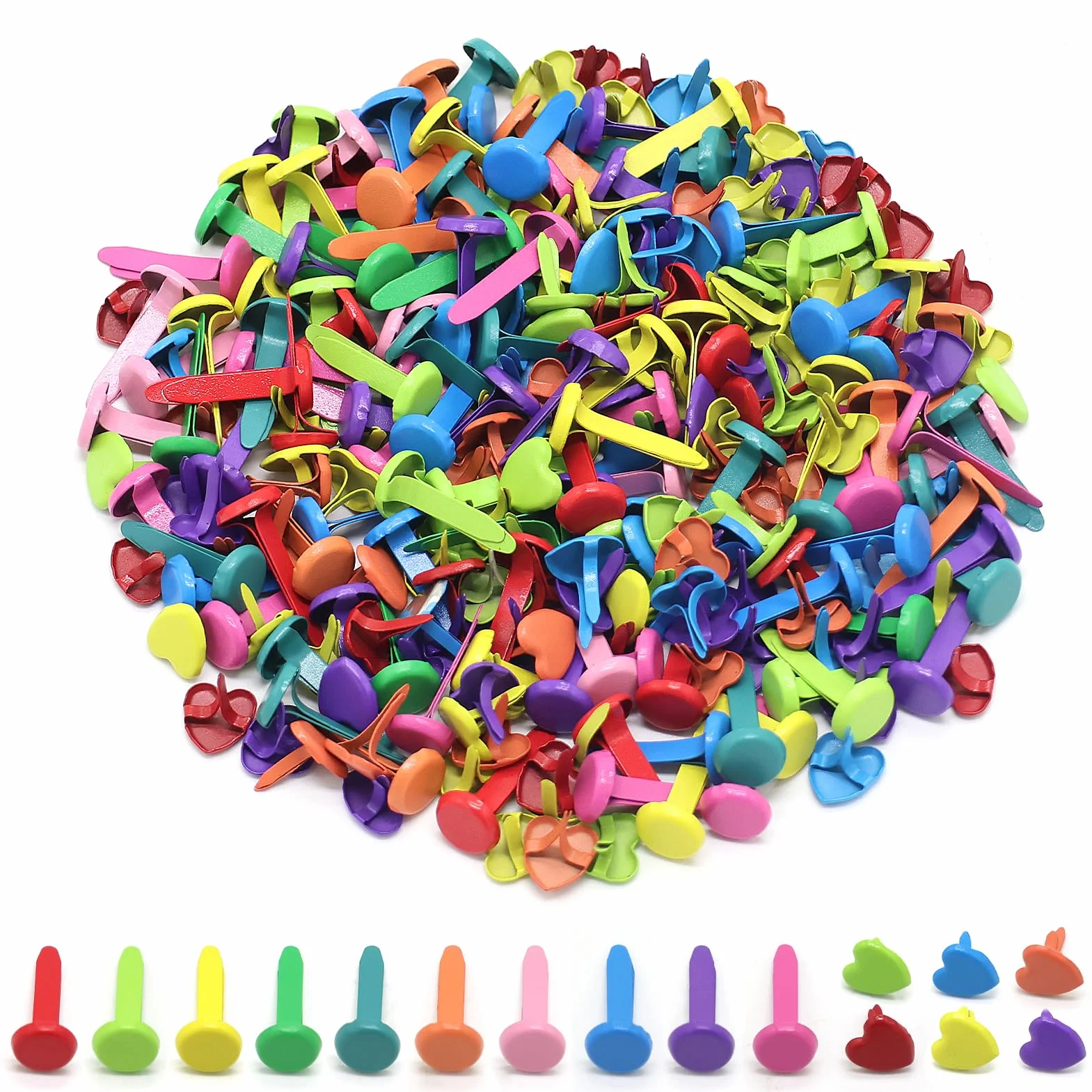 Fermacampioni multicolori pastello 200 pezzi, rotondi e a cuore per scrapbooking biglietti artigianato