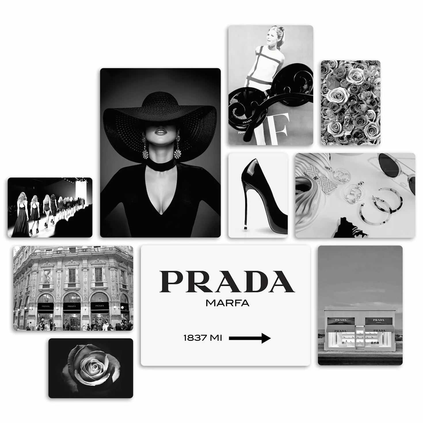 Giallobus Set 10 quadri Multi pannello Fashion Prada Marfa Legno Mdf 42x29,7cm 29,7x21cm 21x14,85cm