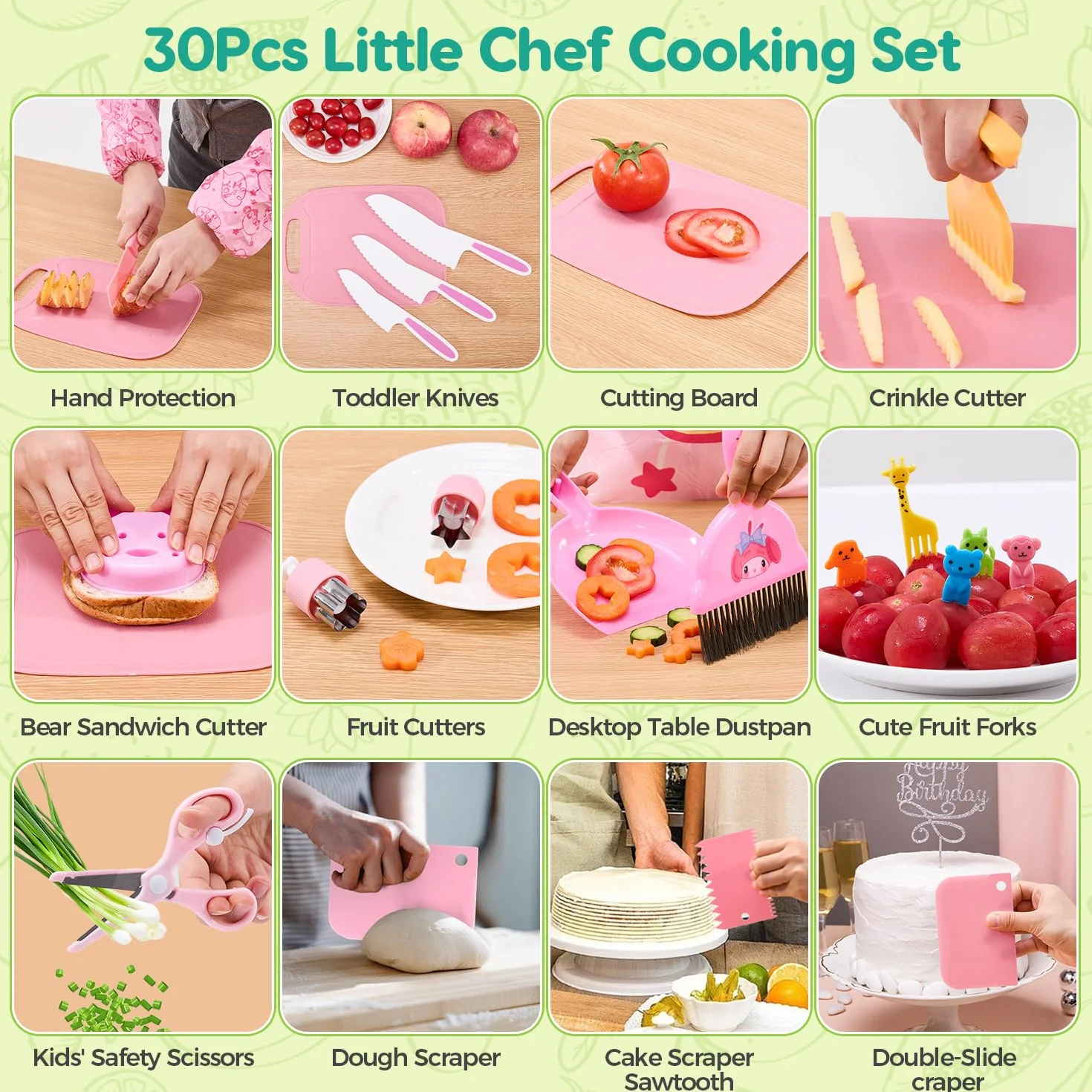 Set Cucina Montessori per Bambini 30 Pezzi, Gioco di Ruolo con Coltelli per Bambini, Accessori Cucina e Grembiule, Giocattolo Educativo dai 3 Anni
