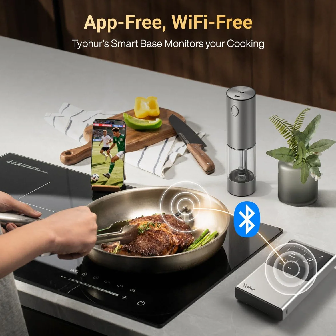 Typhur Sincronizzazione WiFi Wireless Carne Termometro Digitale, 2 Sonde, Base Intelligente, Display LCD, Portata illimitata, Bluetooth 5.4, Migliore Stabilità, Precisione Certificato NIST, BBQ, Grill