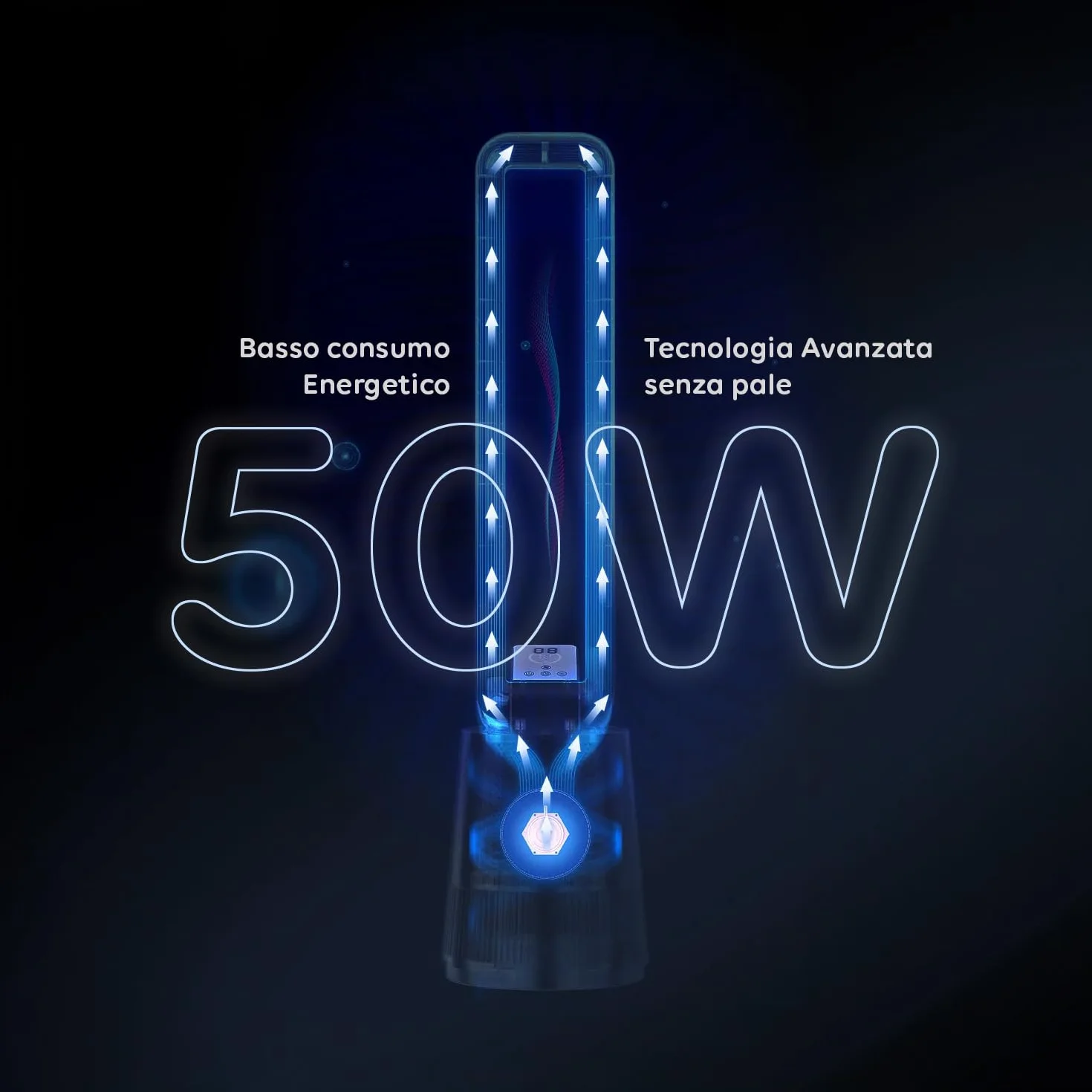 Avilia - Ventilatore a Torre Silenzioso con Telecomando e Display LED, 3 Velocità, Timer e Oscillazione, Ventilatore Senza Pale da Terra per Aria Fresca Uniforme e Design Moderno Elegante