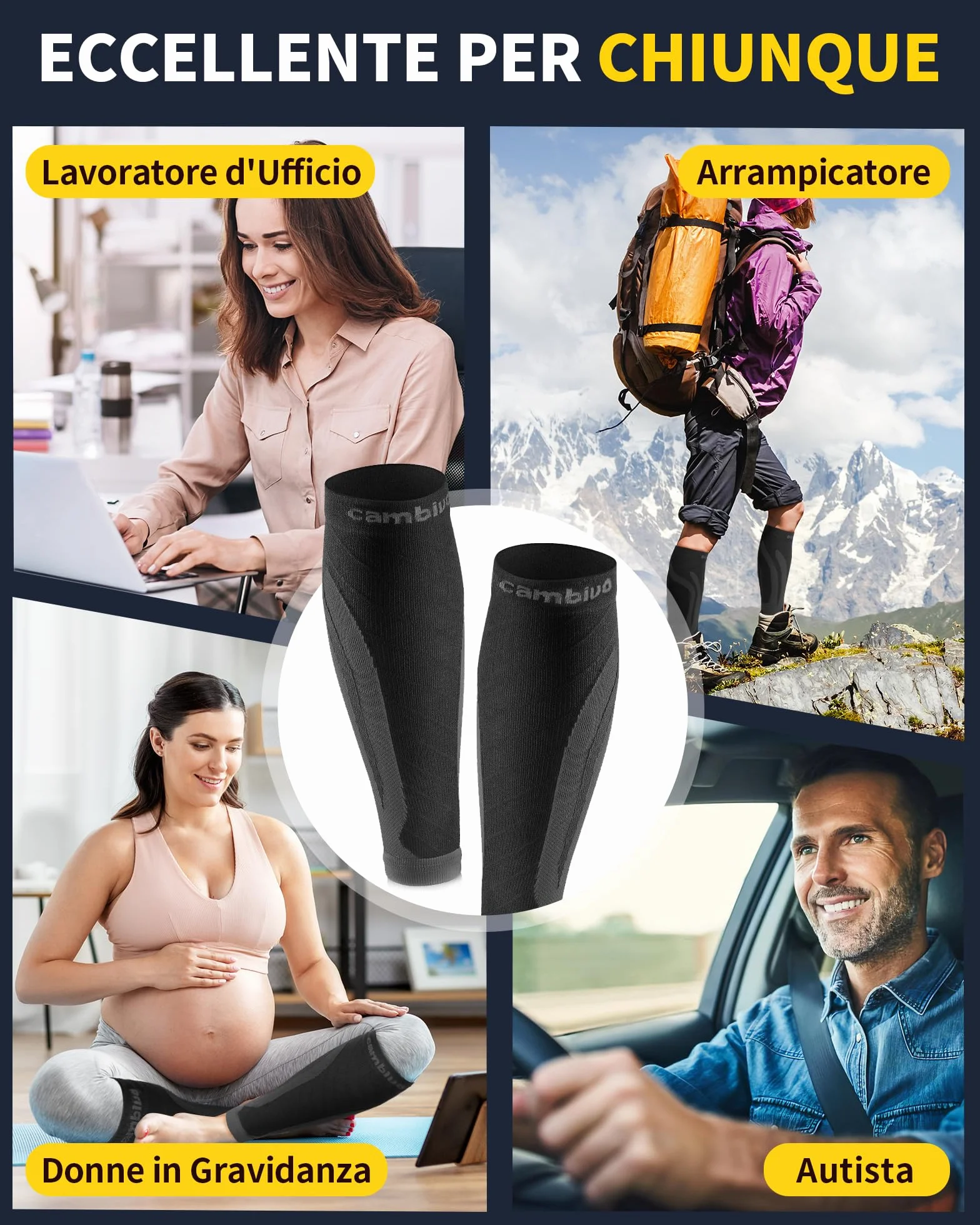 CAMBIVO Calze Compressione Uomo Donna Gambaletti Polpaccio Corsa Fitness Sport