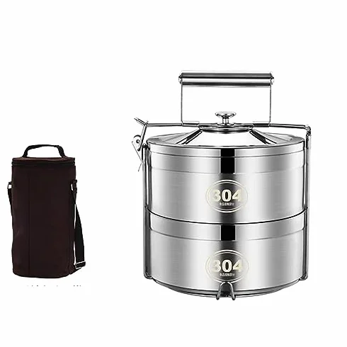 Contenitore termico per il pranzo in acciaio inox, con grande capacità e 2 piani, perfetto per la consegna e la separazione dei pasti, include borsa isolante