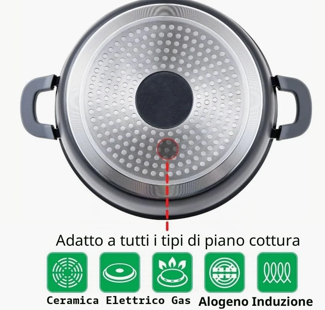 Padella Ø 40 cm con coperchio in vetro, padella da portata, padella per cottura a induzione, in alluminio pressofuso e rivestimento in marmo