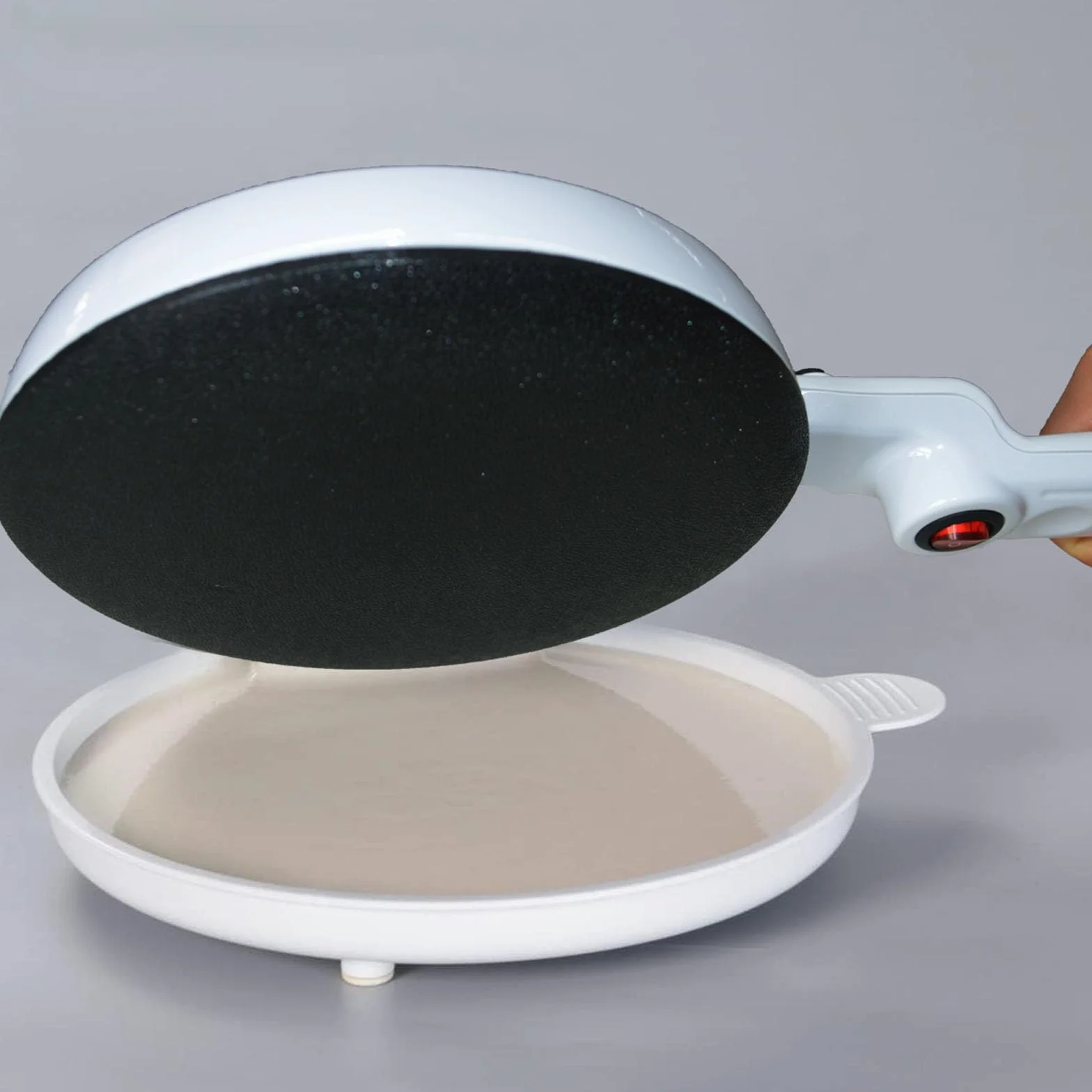 Crepiera Elettrica 650W con Manico, Regolazione Automatica Temperatura, Antiaderente Teflon Rosso