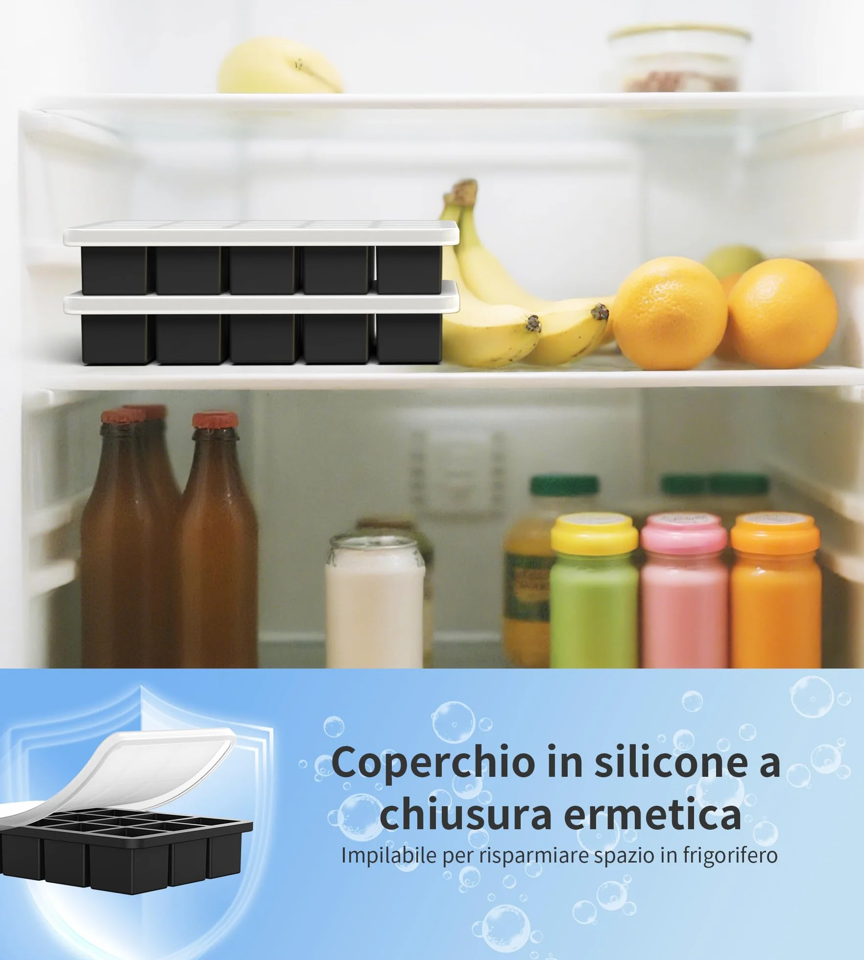 Ankway Stampo per cubetti di ghiaccio in silicone, 30 scomparti da 3 cm, senza BPA, confezione da 2
