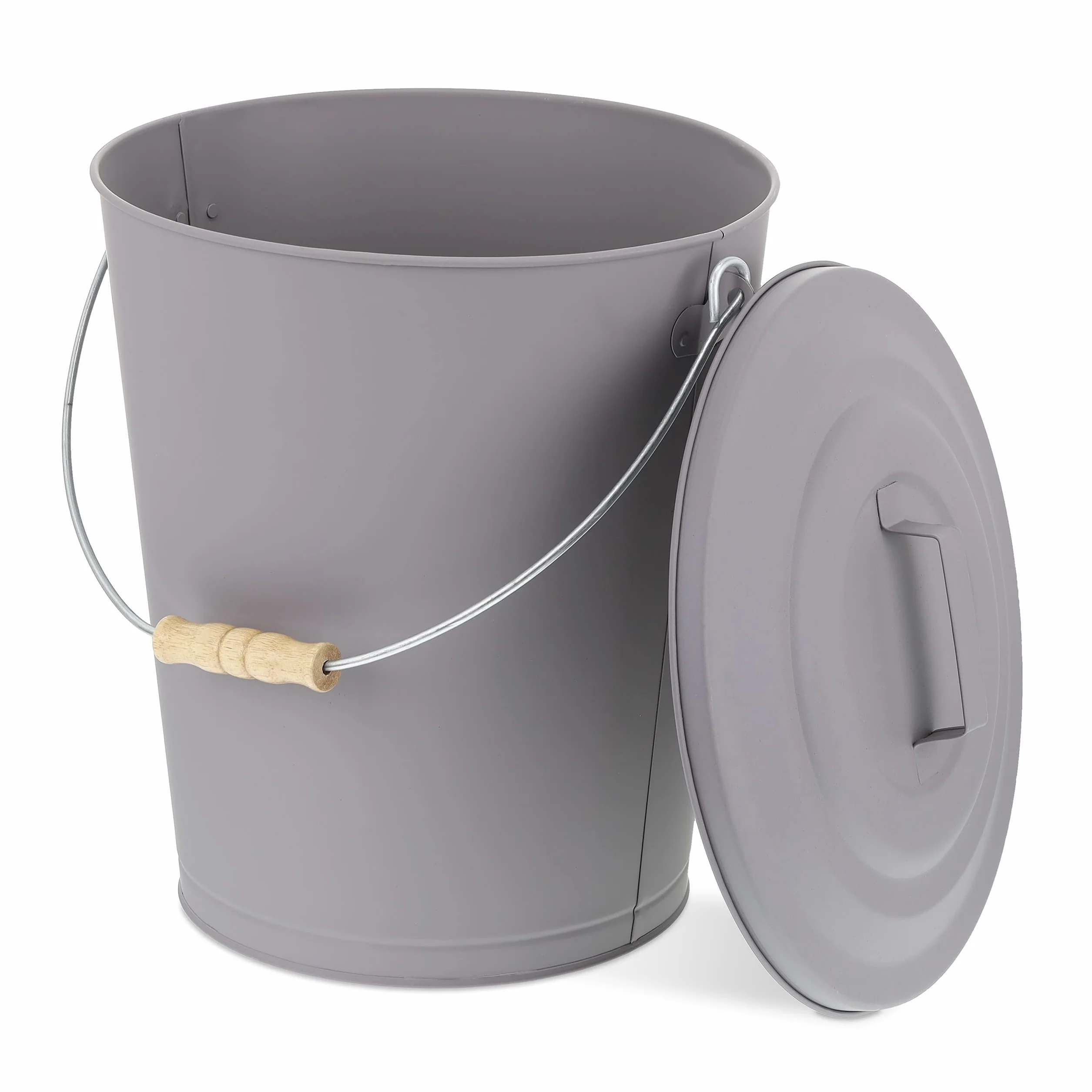 Relaxdays Secchio Portacenere Acciaio Legno Grigio HD42x35,5cm