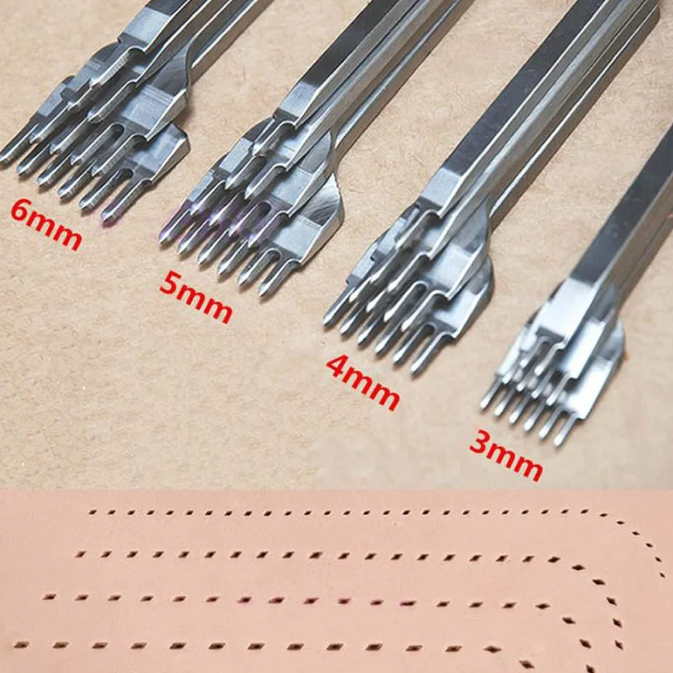 Set di 4 punzoni per la pelle, con punte da 1/2/4/6 punzoni per la pelle, kit di strumenti per cucito fai da te, set di scalpelli per allacciatura con diamanti (5 mm)