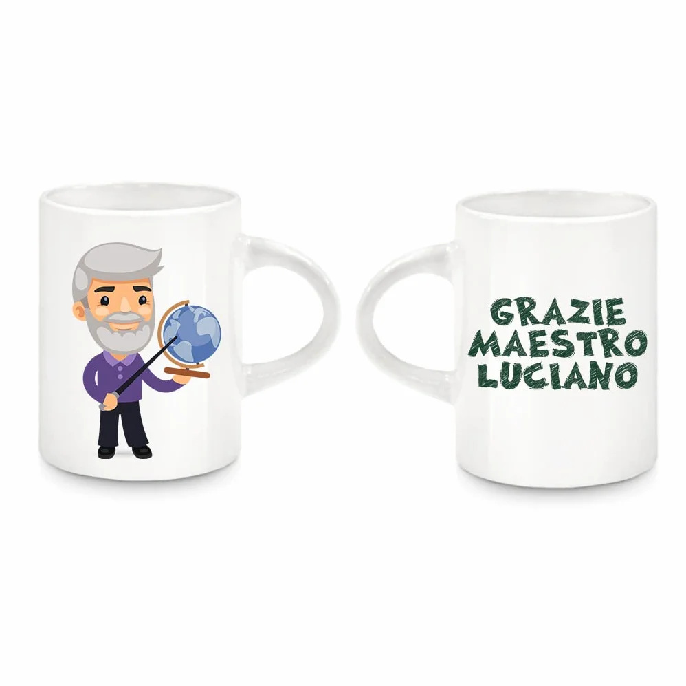 Set 4 Tazzine da Caffè Espresso Personalizzate – Disegno e Frase – Regalo per Maestre e Maestri