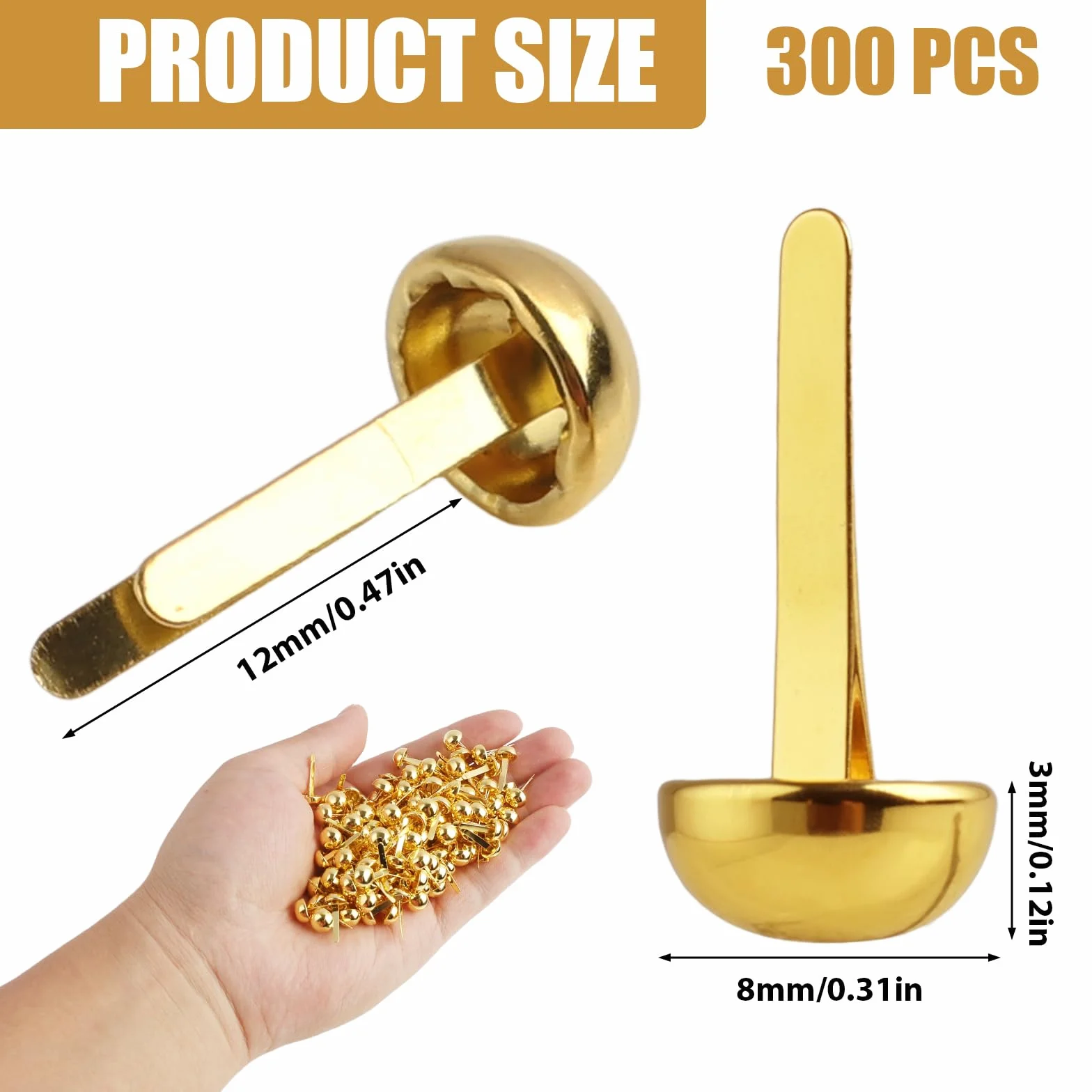 300 Pezzi in Metallo Dorato, Fermagli per Sacchetti, Testa Rotonda in Metallo, Mini Chiusure per Carta, Fermacampioni Piccoli, Brads, Clip a Doppio Piede a Testa Rotonda per Scrapbooking