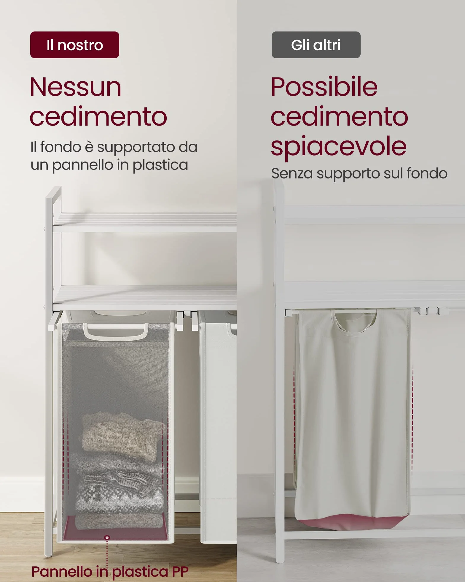 VASAGLE Cesto Portabiancheria 2 Sacchi Estraibili 46L Bianco BLH211W01