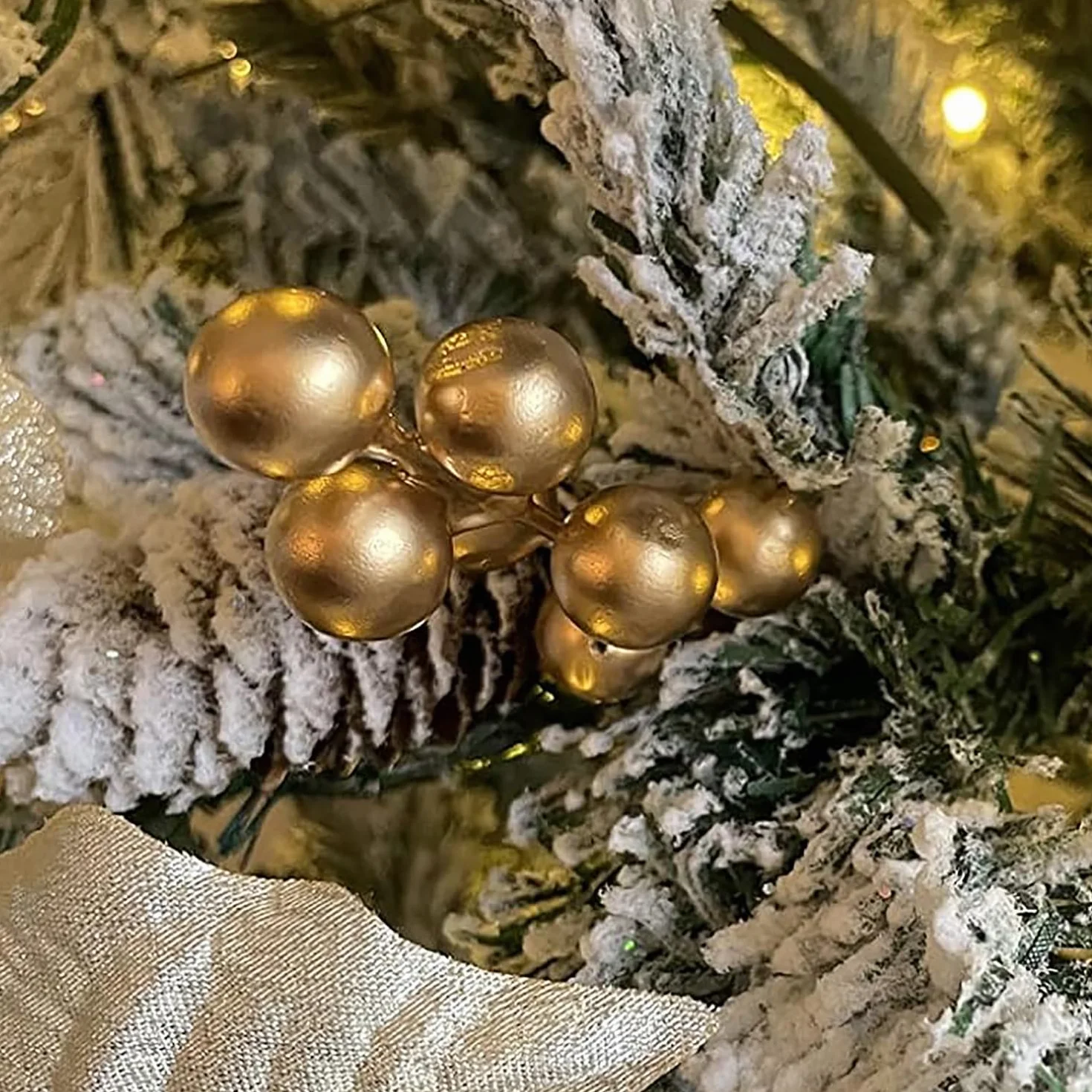 Bacche di Natale Artificiali 30cm Bianche Oro Decorazione Natalizia