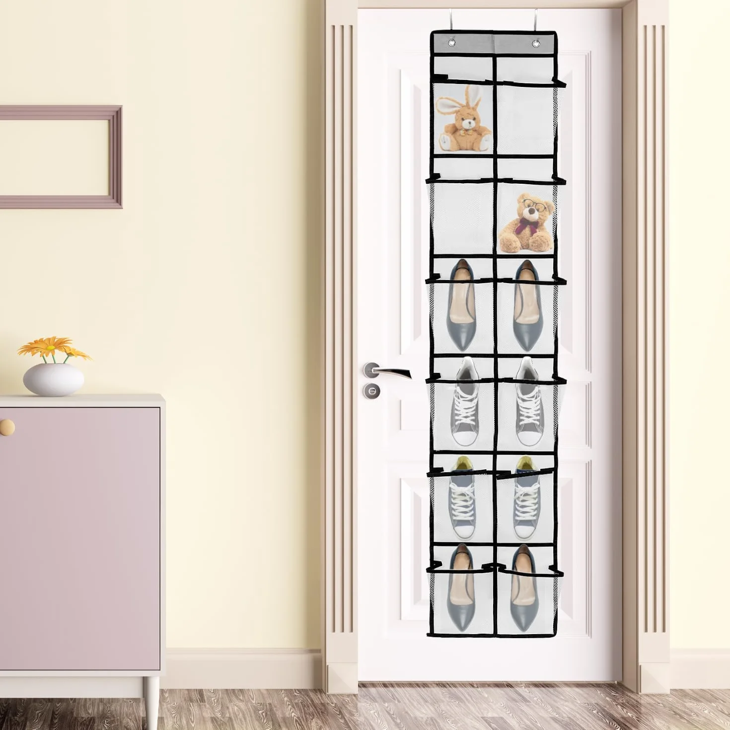 QWORK Portaoggetti da appendere alla porta 12 tasche grandi bianco