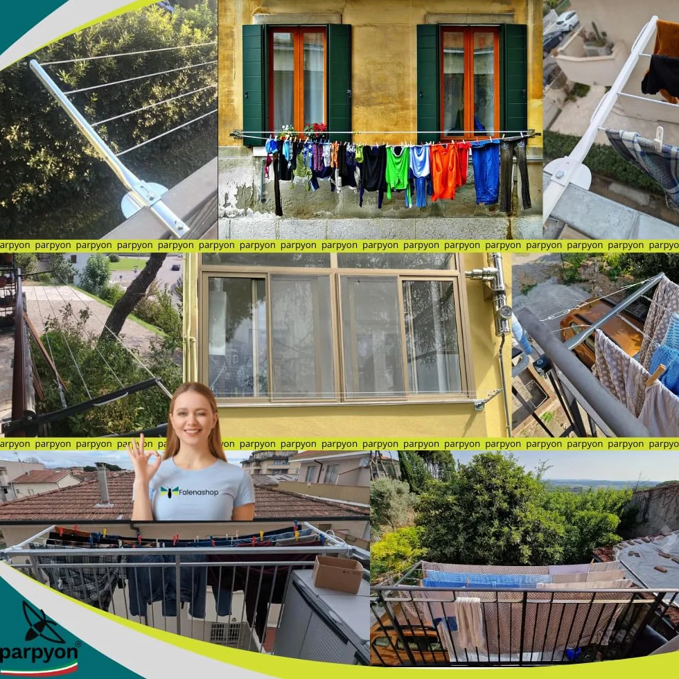 parpyon® Bracci Stendibiancheria da balcone esterno in ferro per filo stendere bucato, Fisso c/piastra Grigio scuro